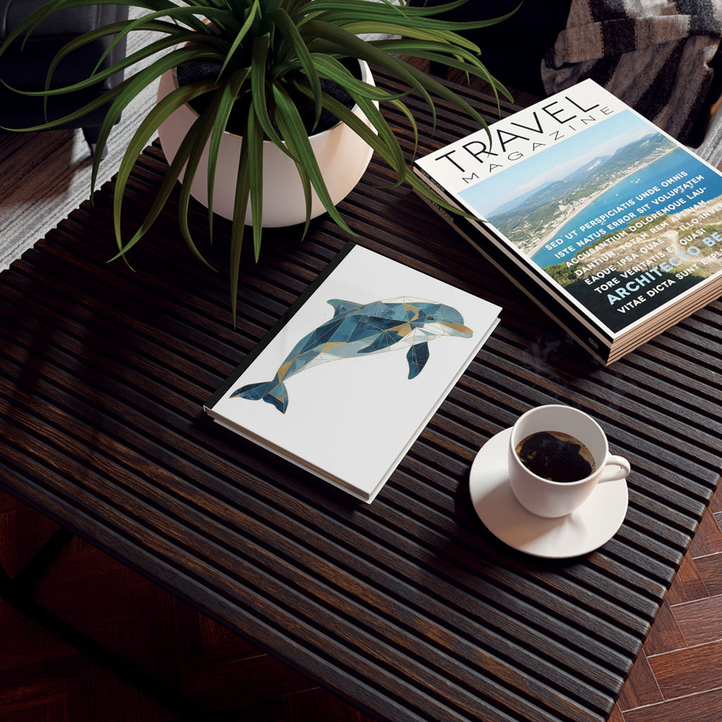 Personalized Geometric Dolphin Journal    |  Gold Accents, Low Poly Marine Art, Blue Gradient Faceted Design