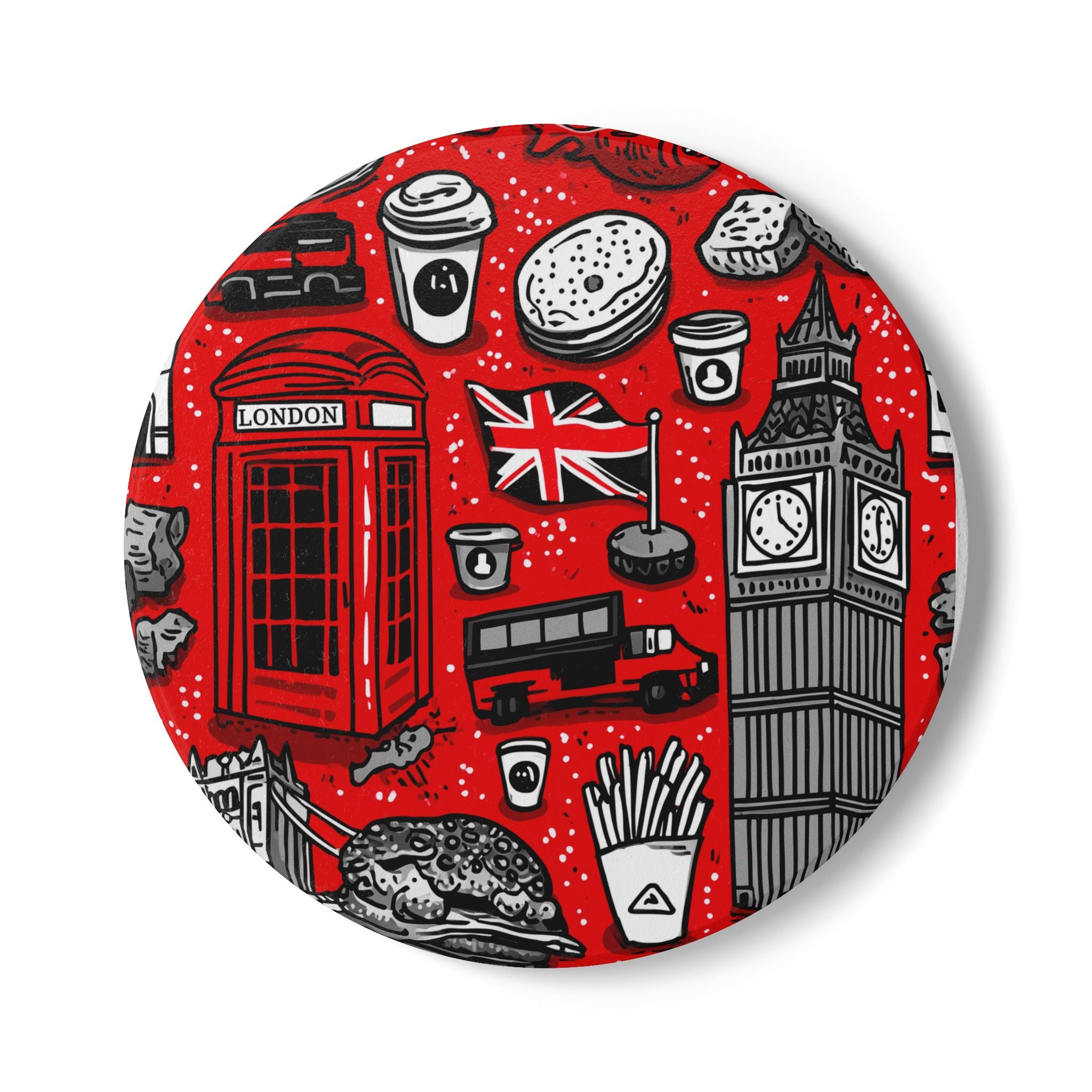 London-Themed Ceramic Coaster, UK Home Decor, Decorative Drink Coaster, Gift for Travelers, Kitchen Accessories, Coffee Table Decor