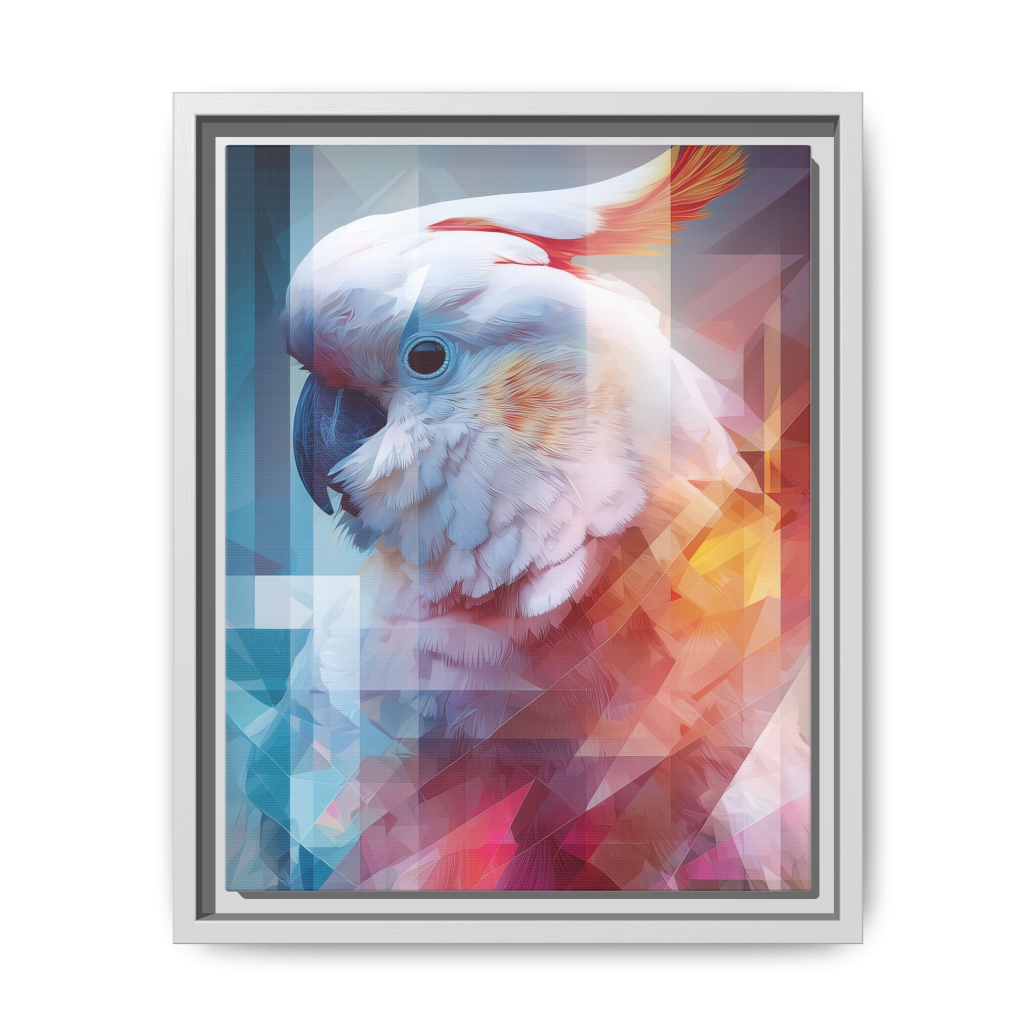 Fractured Cockatoo Framed Print: Geometric Wildlife Art, Low-Poly Digital Illustration   |  Personalized & Custom Orders Available