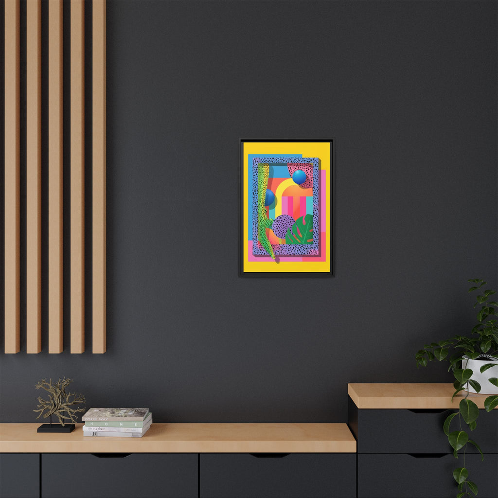 Geometric Rhythms: Abstract Layers of Color, Dimensional Shapes and Tropical Elements, Vibrant Modern Art Composition   |   Custom Orders