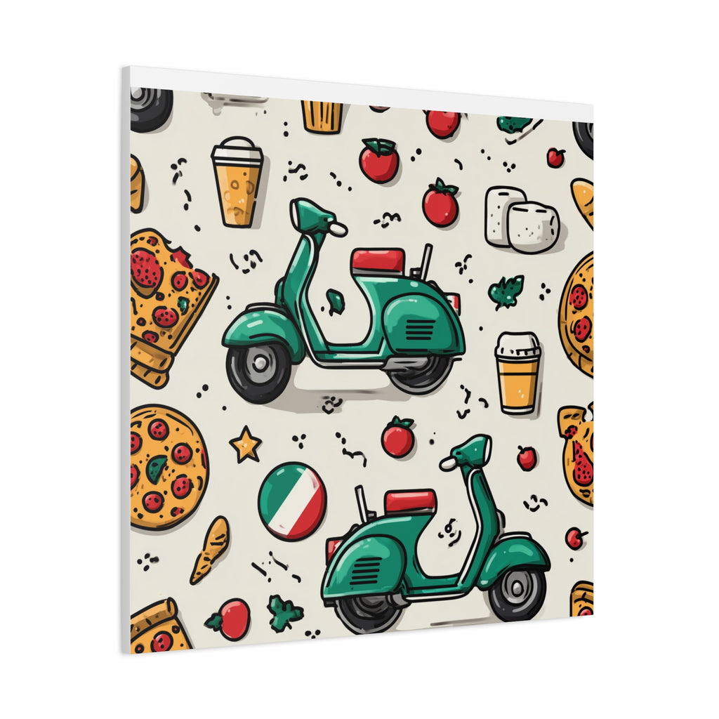 Vibrant Travel Nostalgia Canvas Art, Scooter Decor, Foodie Wall Art, Fun Home Decor, Gift for Adventurers, Kitchen Wall Hanging