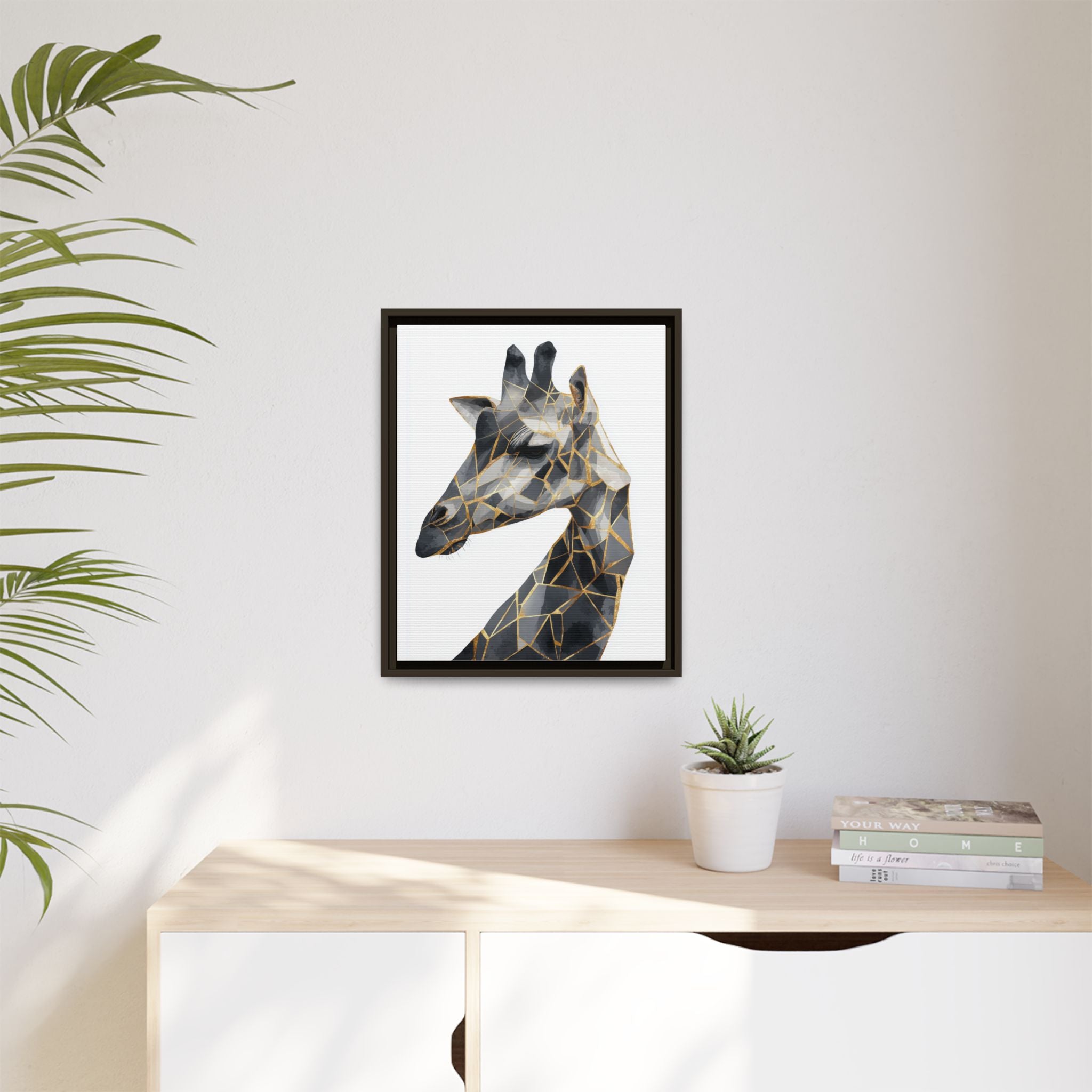Geometric Giraffe Framed Print : Modern Mosaic Wildlife Art, Contemporary Golden Fragments   |  Personalized & Custom Orders Available
