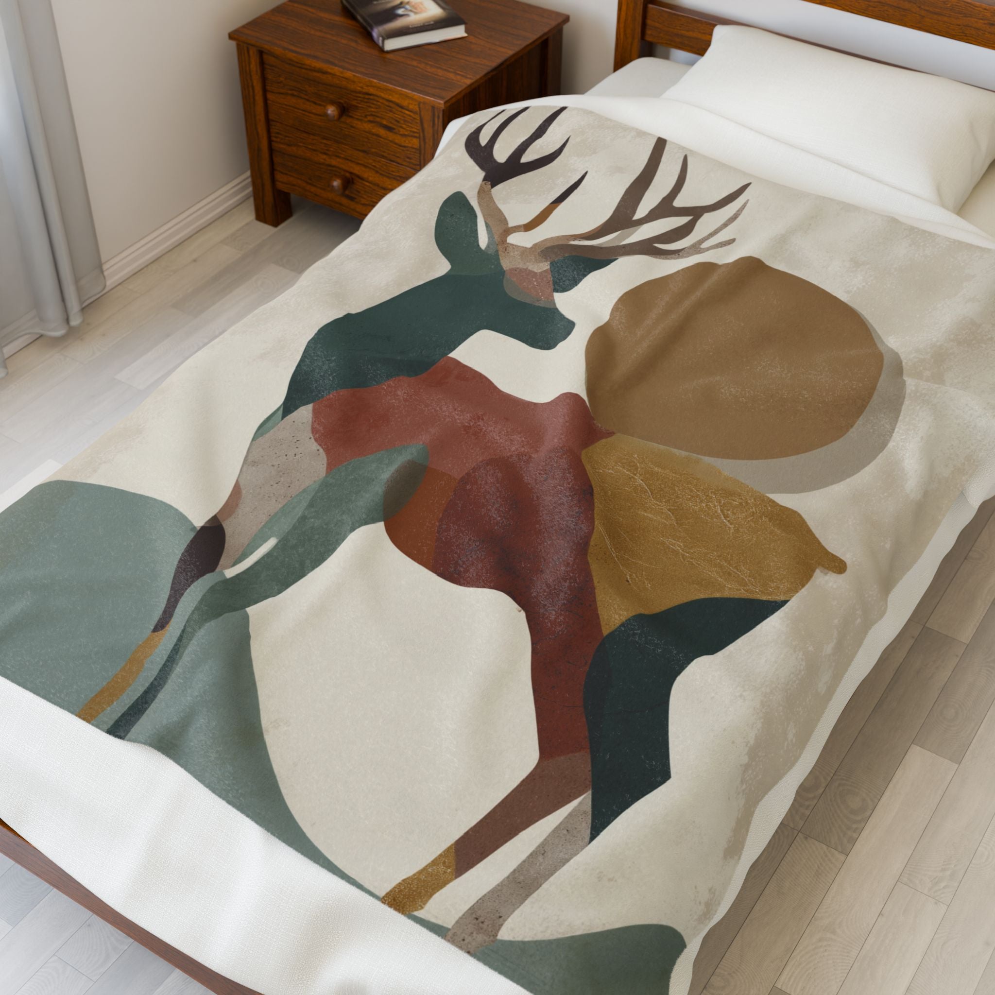 Plush Blanket, Geometric Earthen Toned Deer, Modern Decor, Cozy Home Accent, Gift for Nature Lover, Holiday Christmas Throw, Warm Fleece