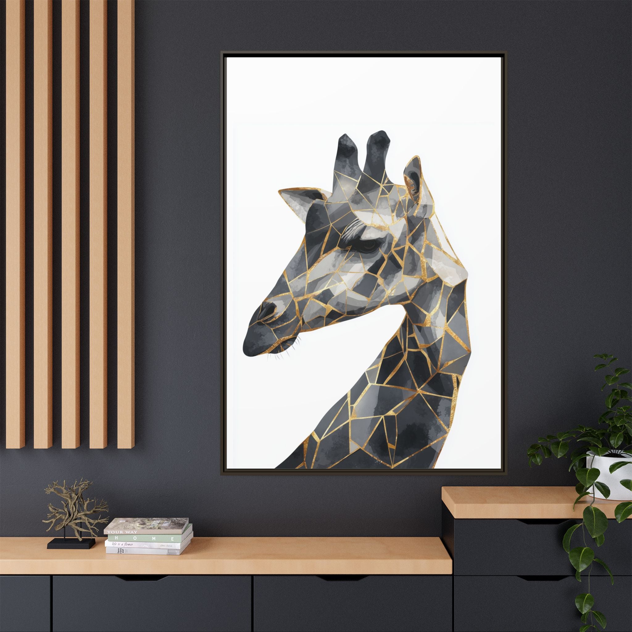 Geometric Giraffe Framed Print : Modern Mosaic Wildlife Art, Contemporary Golden Fragments   |  Personalized & Custom Orders Available