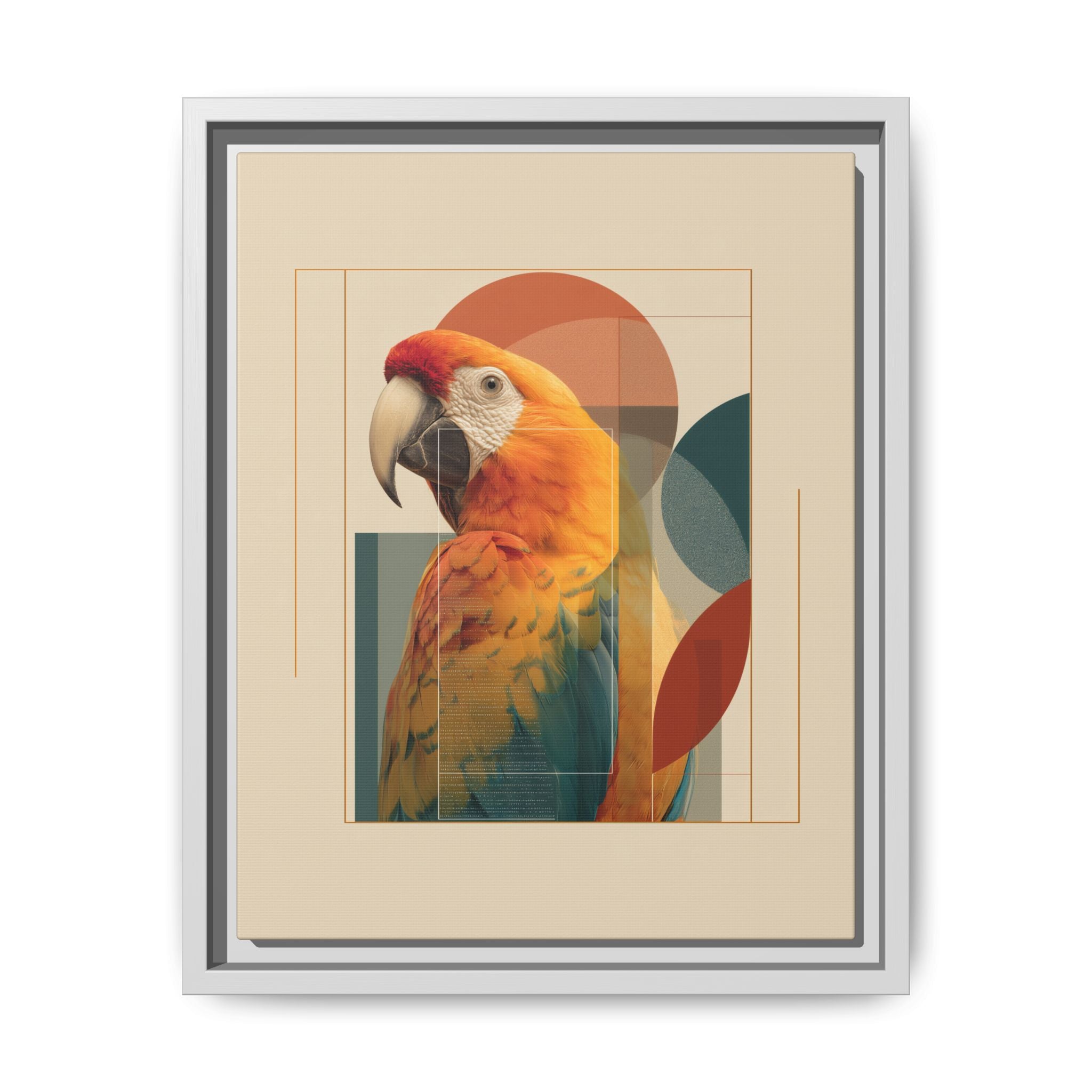 Scarlet Symphony: Macaw in Geometric Abstraction, Modern Graphic Design Artwork   |    Custom Orders Available