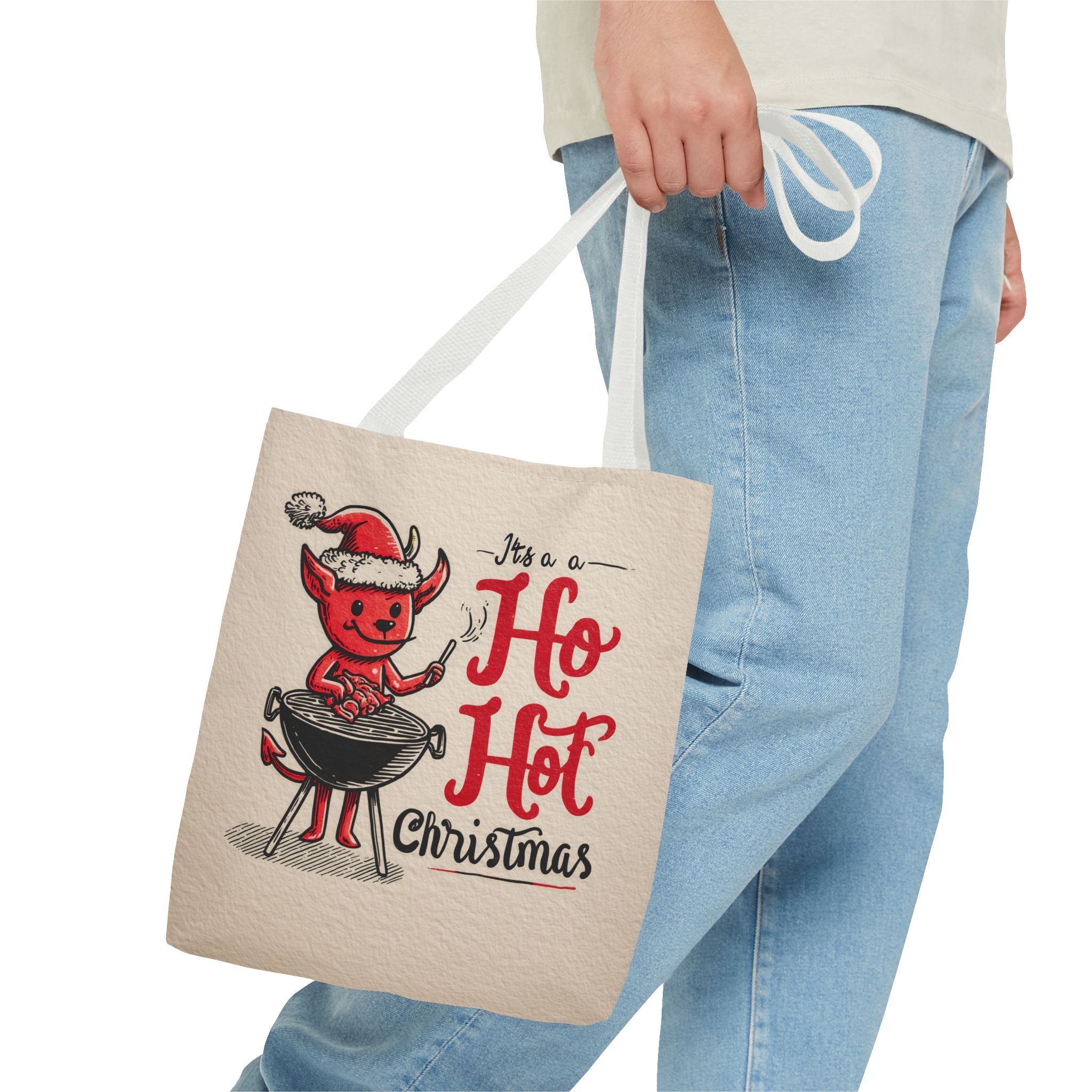 Hot Christmas Tote Bag, Festive Gift Bag, Holiday Shopping Tote, BBQ Lover's Tote, Fun Winter Accessory