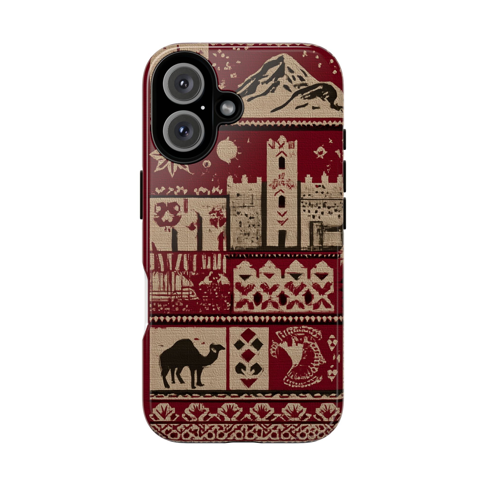 Moroccan Embroided Look Landscape Phone Case, Tough Cases, Nature Lover Gift, Rustic Phone Cover, Fall Aesthetic Cell Phone Accessory