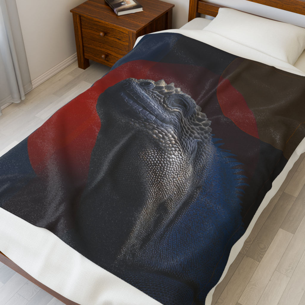 Marine Iguana Plush Blanket, Galapagos Geometric Fusion, Primordial Wisdom   |    Custom Orders Available