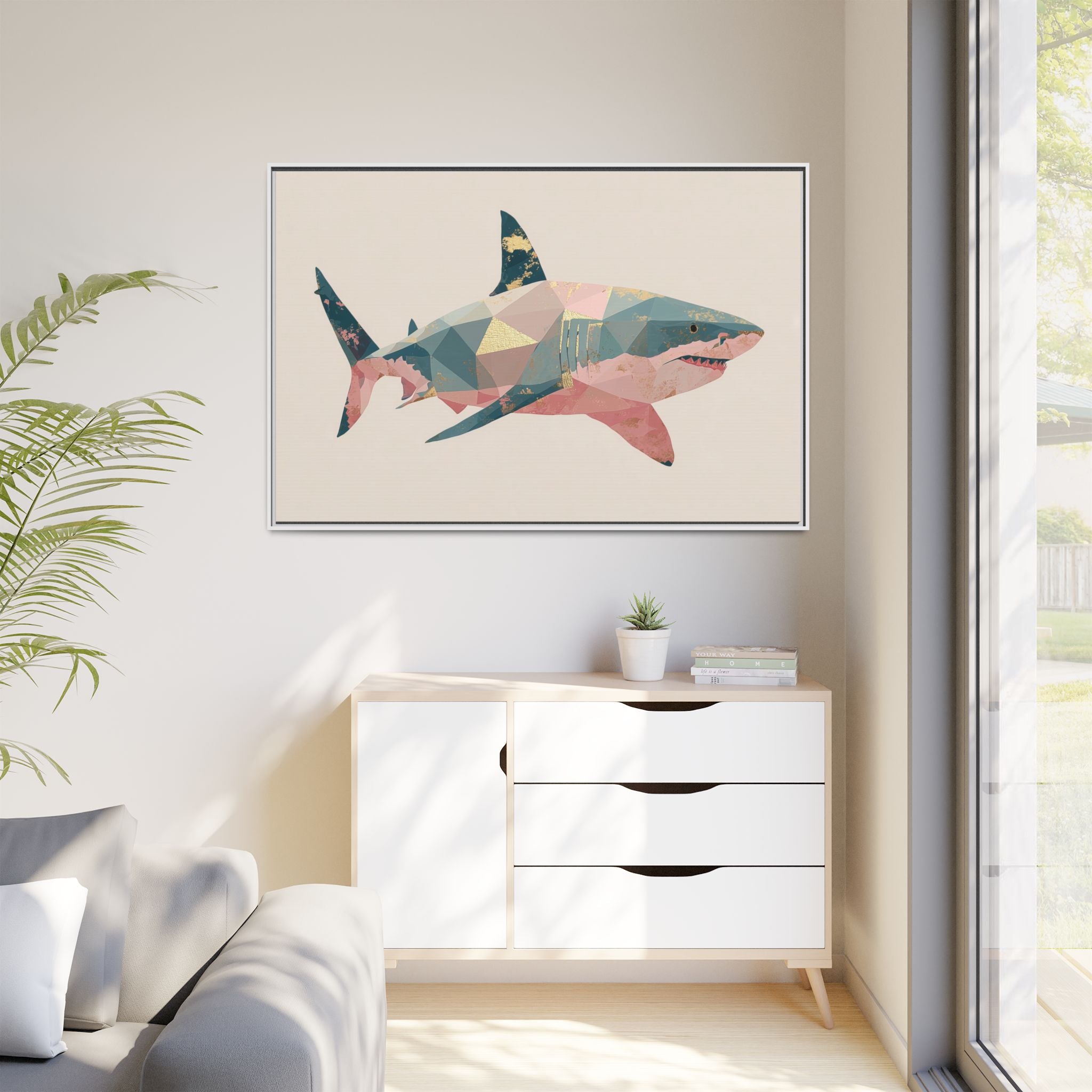 Geometric Shark Spectrum: Polygonal Marine Predator, Abstract Metallic Design   |  Personalized & Custom Orders Available