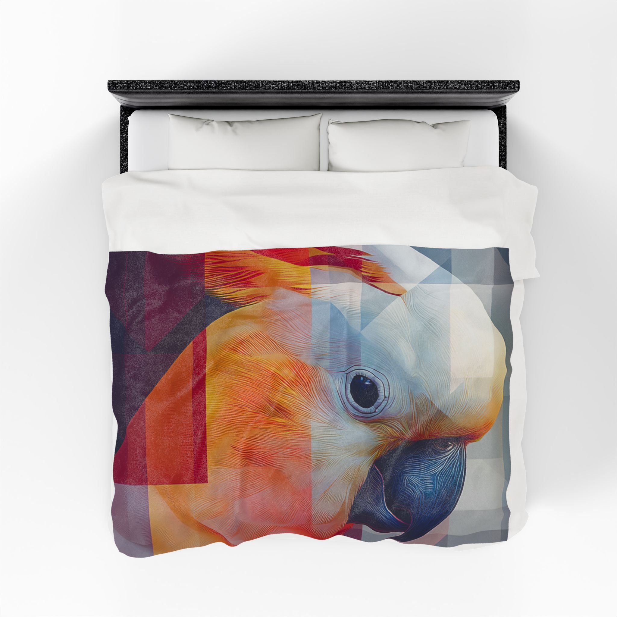 Prismatic Plumage Quilt Cover, Doona Cover, Duvet : Geometric Cockatoo Portrait, Digital Mosaic Art   |    Custom Orders Available