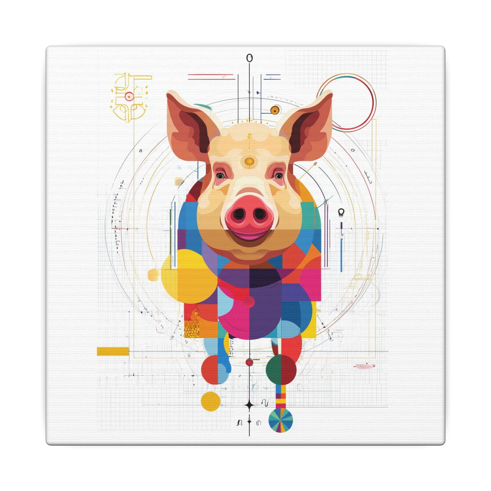 Geometric Pig Portrait: Cubist Animal Art, Technical Design Illustration   |    Custom Orders Available