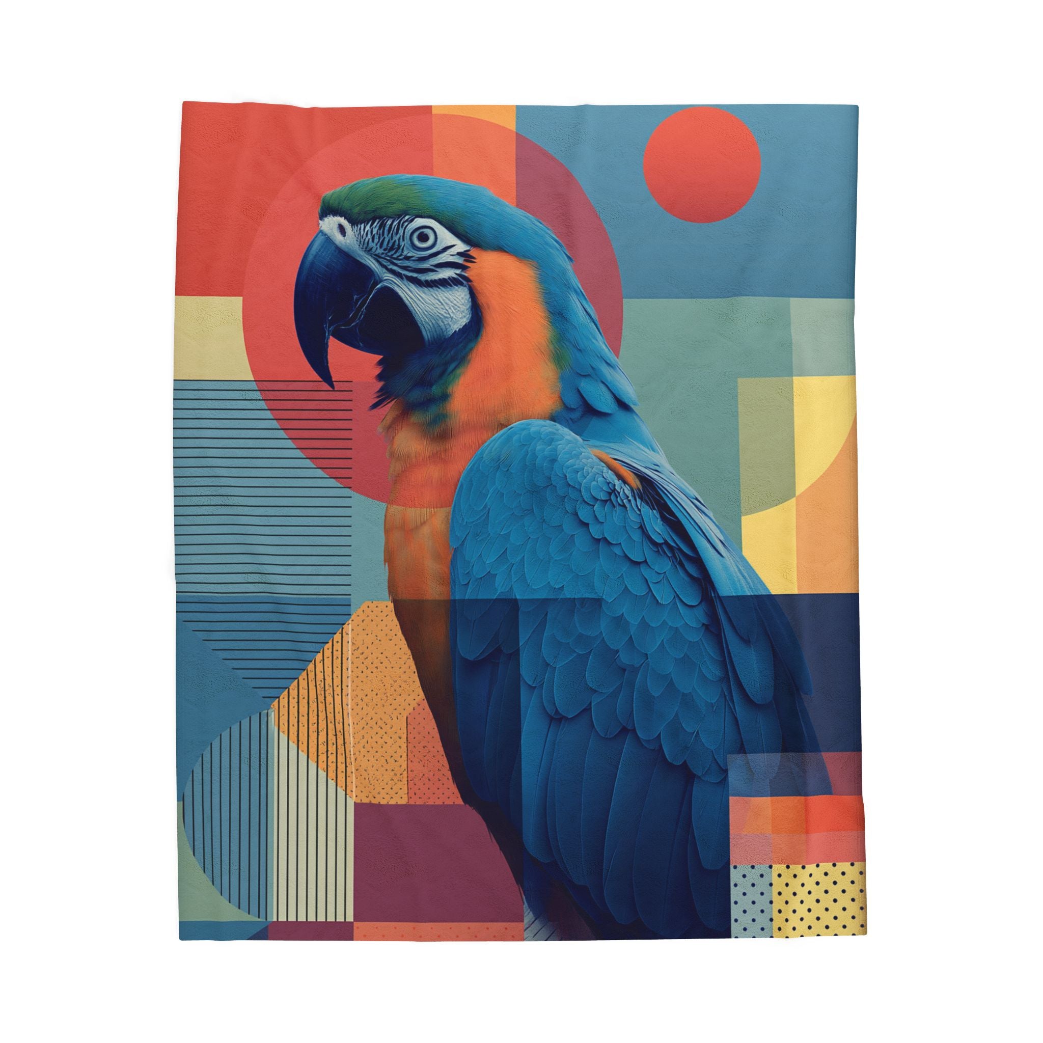 Geometric Macaw Quilt Cover, Doona Cover, Duvet : Abstract Avian Symphony, Contemporary Art Print   |    Custom Orders Available