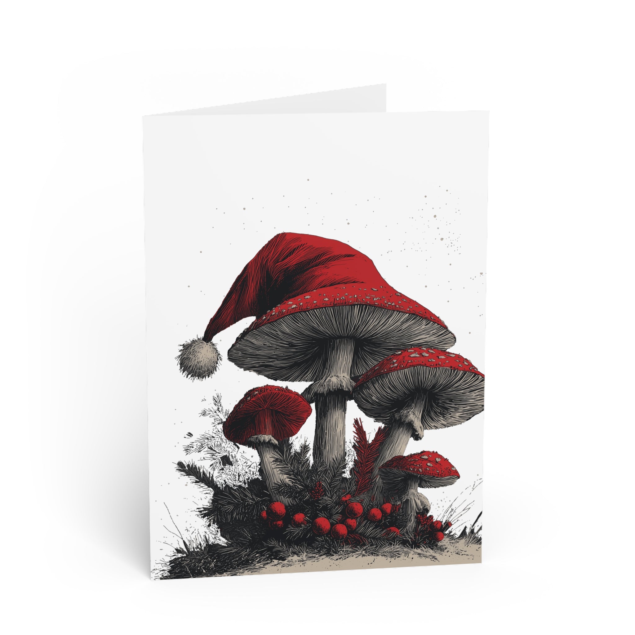 Moonlit Mycological Dreamscape: Whimsical Woodland Fungi, Festive Holiday Illustration, Etched Celestial Botanical Scene | Custom Orders