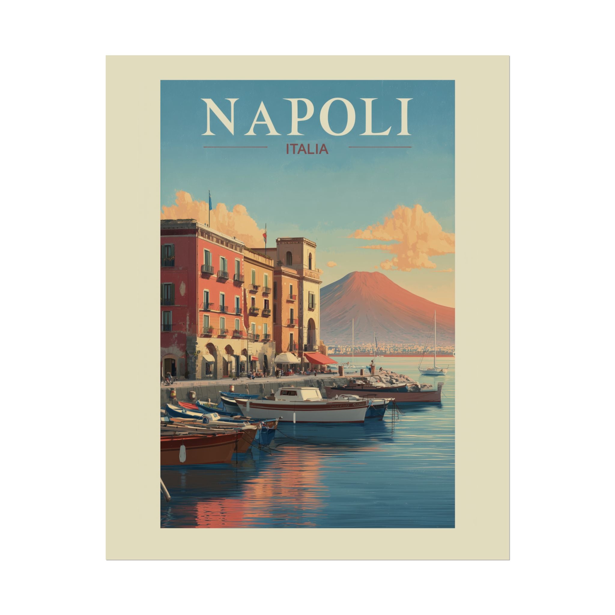 Naples Golden Hour: Vintage Italian Coastal Poster, Mediterranean Waterfront Landscape   |    Custom Orders Available