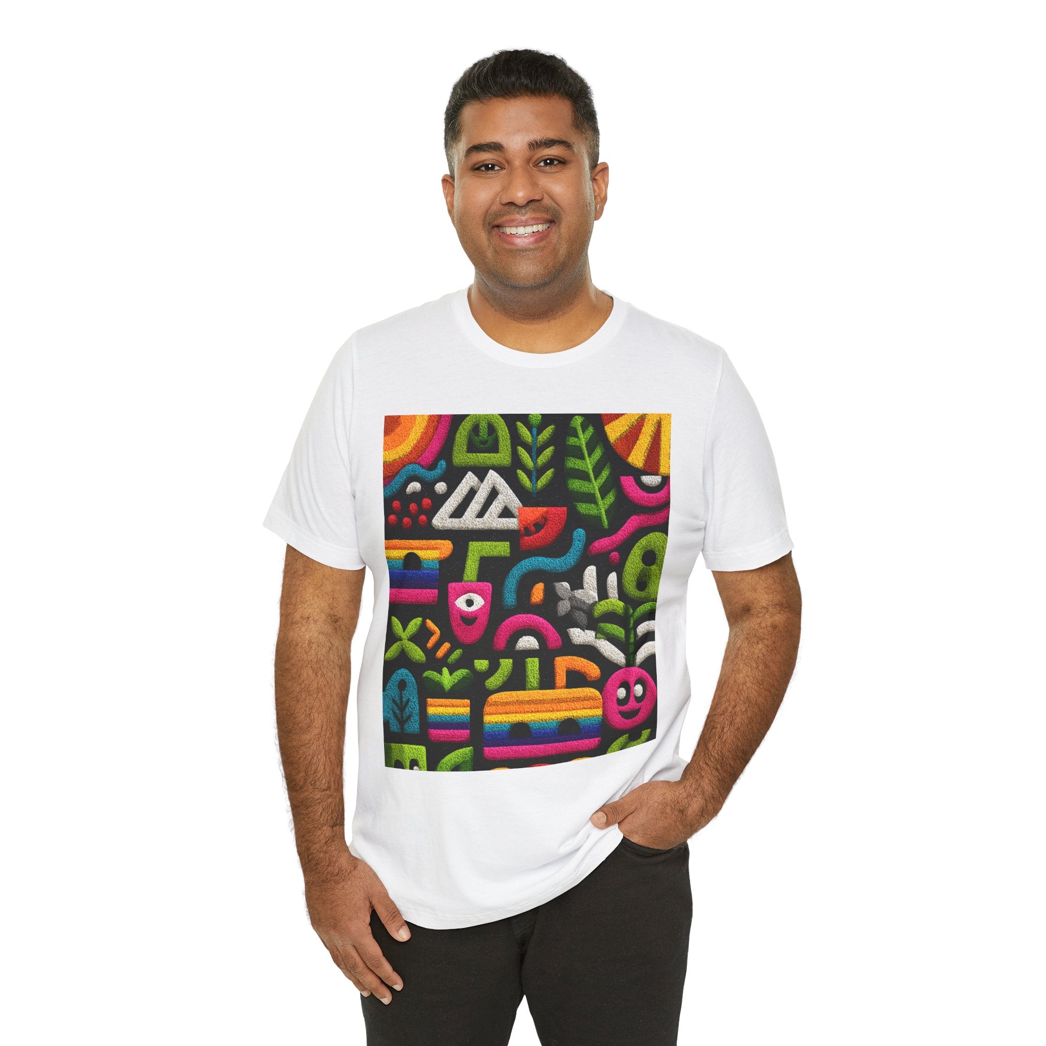 Colorful Abstract Art Unisex Tee, Casual Wear, Gift for Art Lovers, Vibrant Summer Top, Unique Pattern Shirt