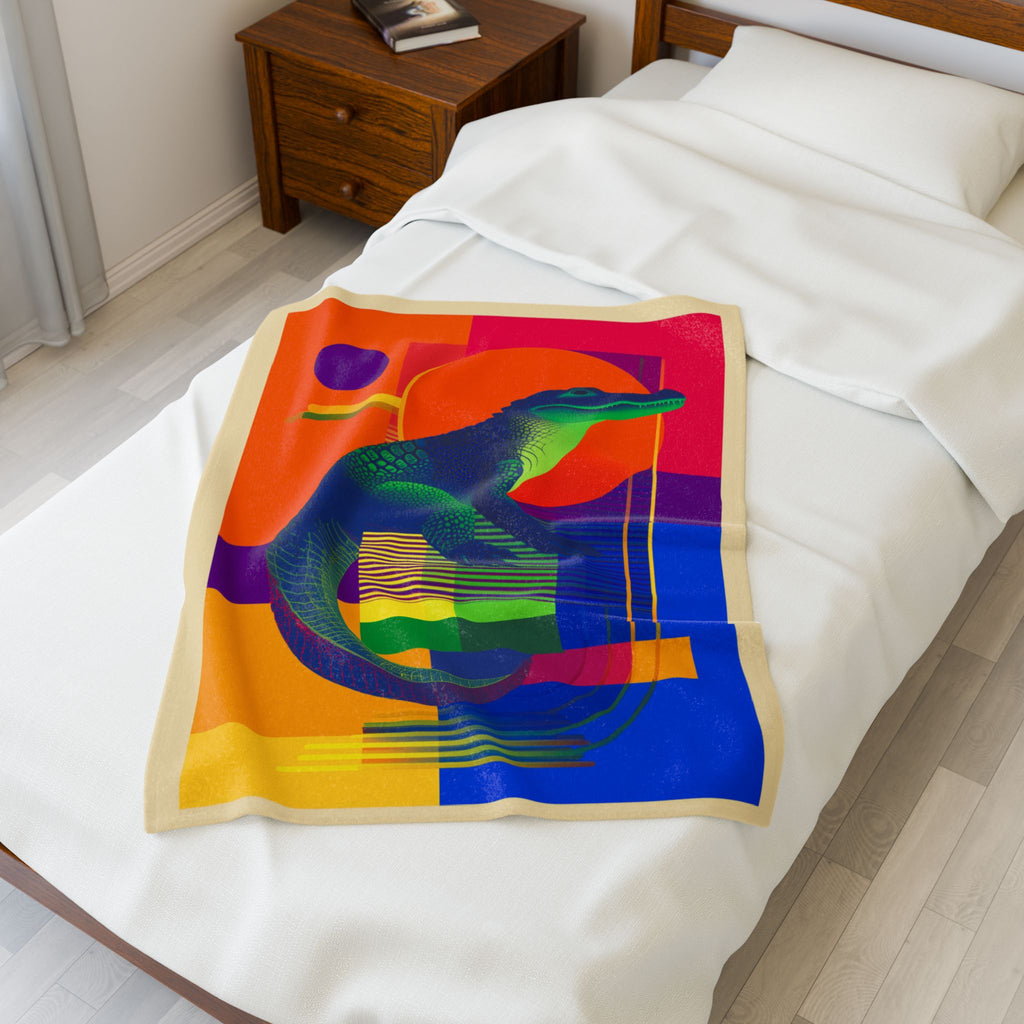 Chromatic Gator Blanket: Geometric Wildlife Art, Vibrant Graphic Design, Modern Illustration   |  Personalized & Custom Orders Available