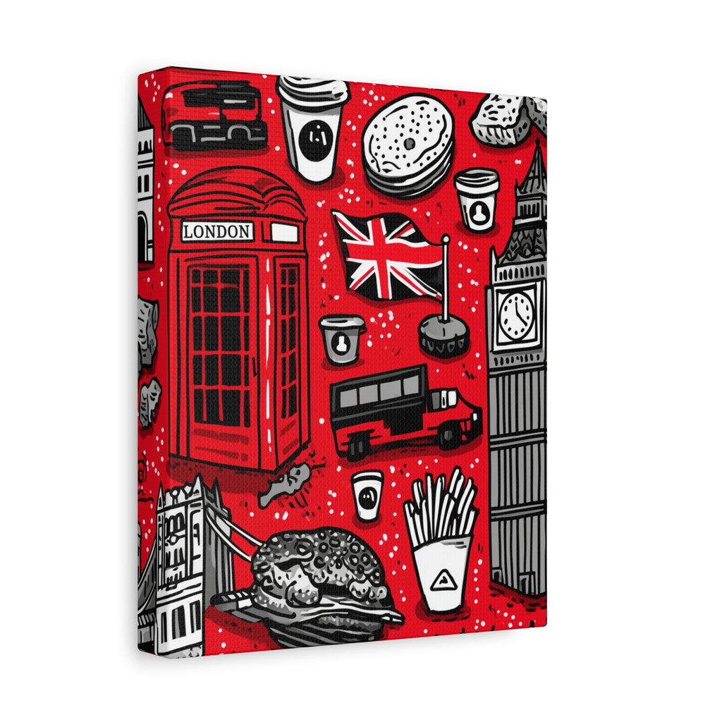 London-Themed Canvas Art, Wall Decor, Home Office Artwork, UK Travel Gift, British Culture Decor, Red and Black Design