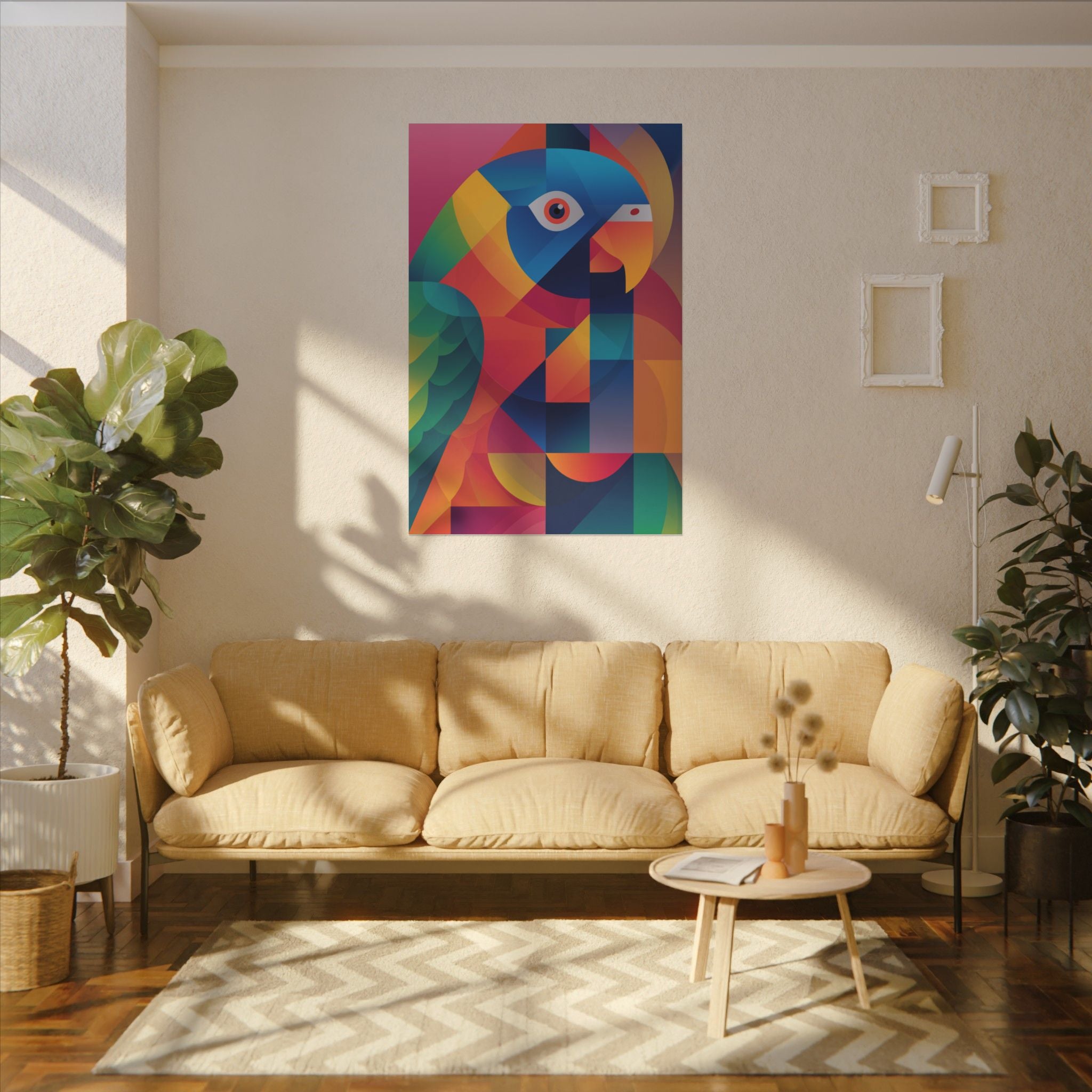 Prismatic Parrot: Cubist Digital Art, Geometric Color Explosion   |    Custom Orders Available