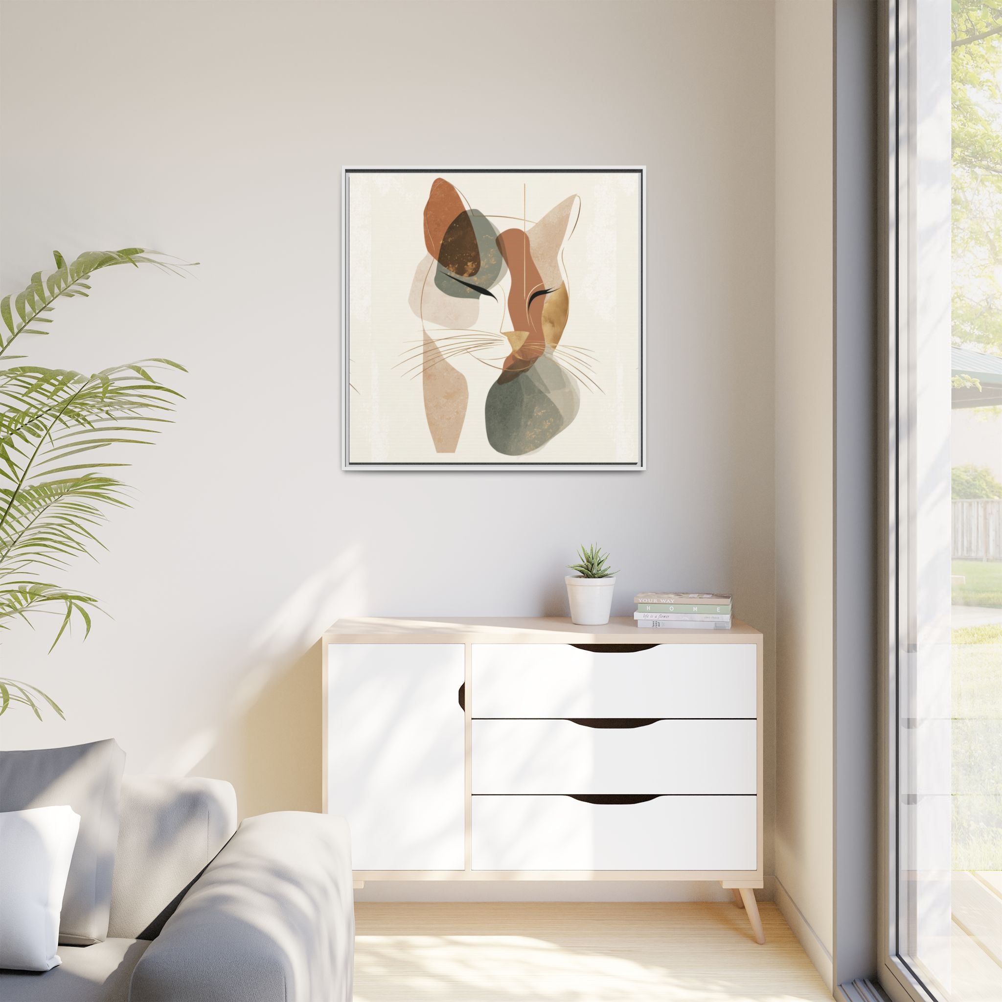 Feline Geometry: Abstract Cat Portrait, Minimalist Earth Tones   |  Personalized & Custom Orders Available