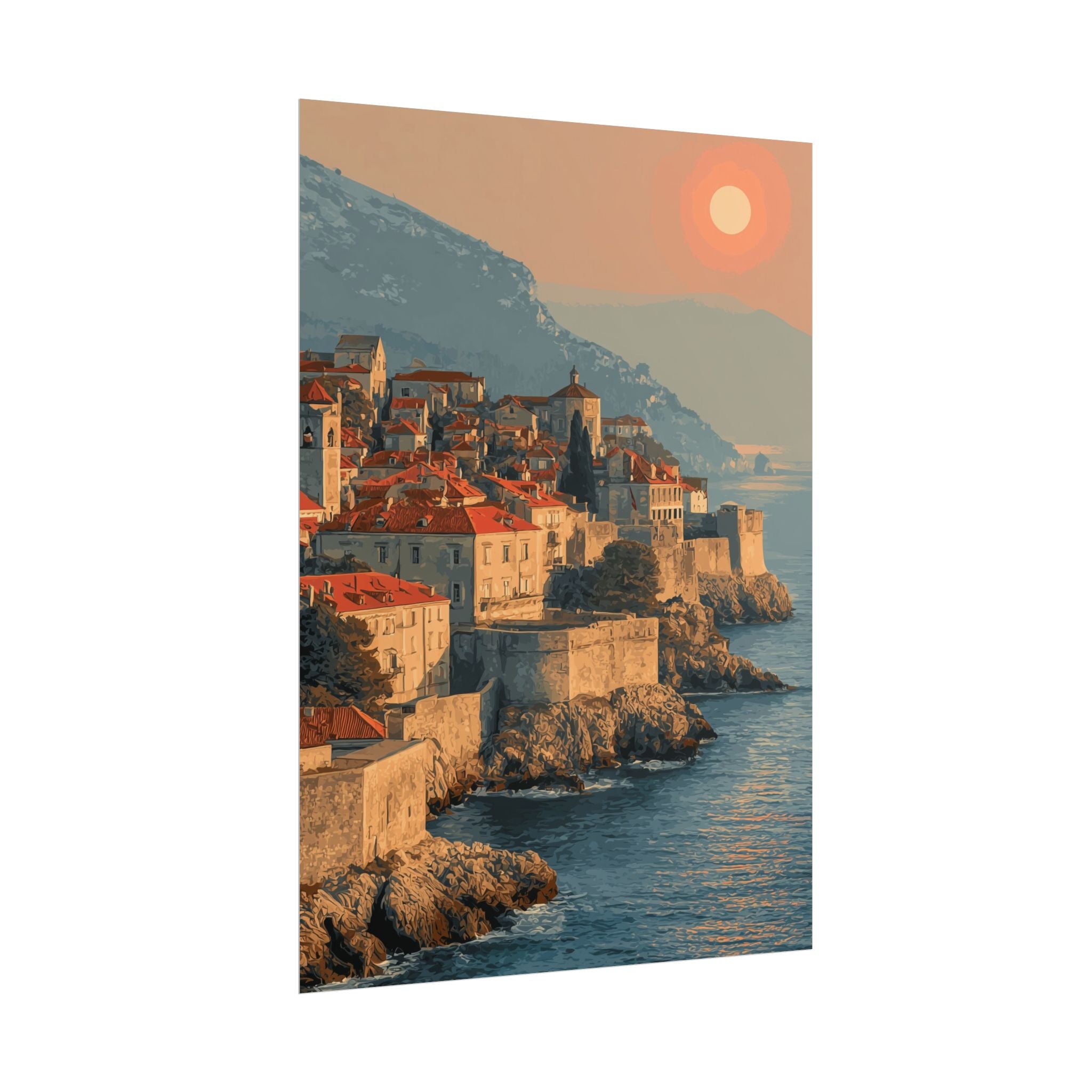 Dubrovnik's Golden Hour: Medieval Coastal Cityscape, Adriatic Sunset Panorama   |    Custom Orders Available