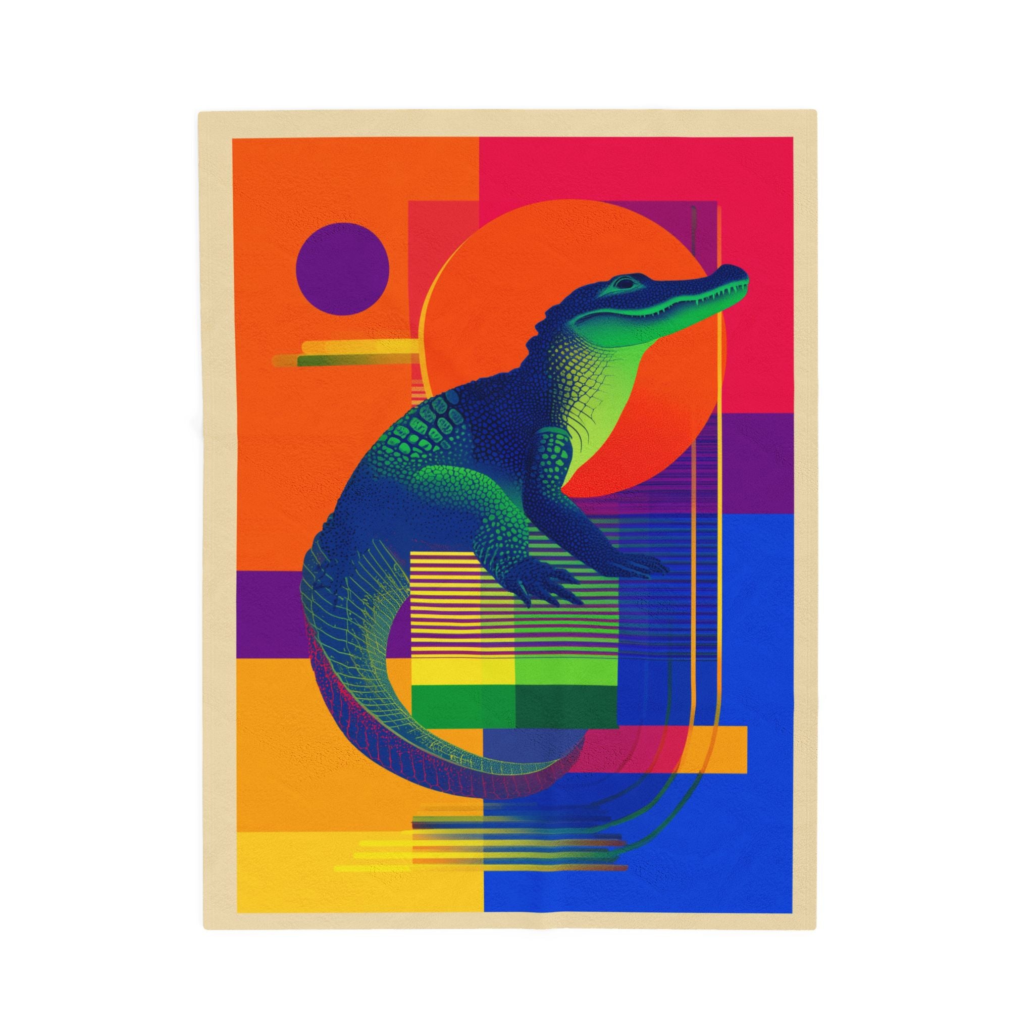 Chromatic Gator Blanket: Geometric Wildlife Art, Vibrant Graphic Design, Modern Illustration   |  Personalized & Custom Orders Available