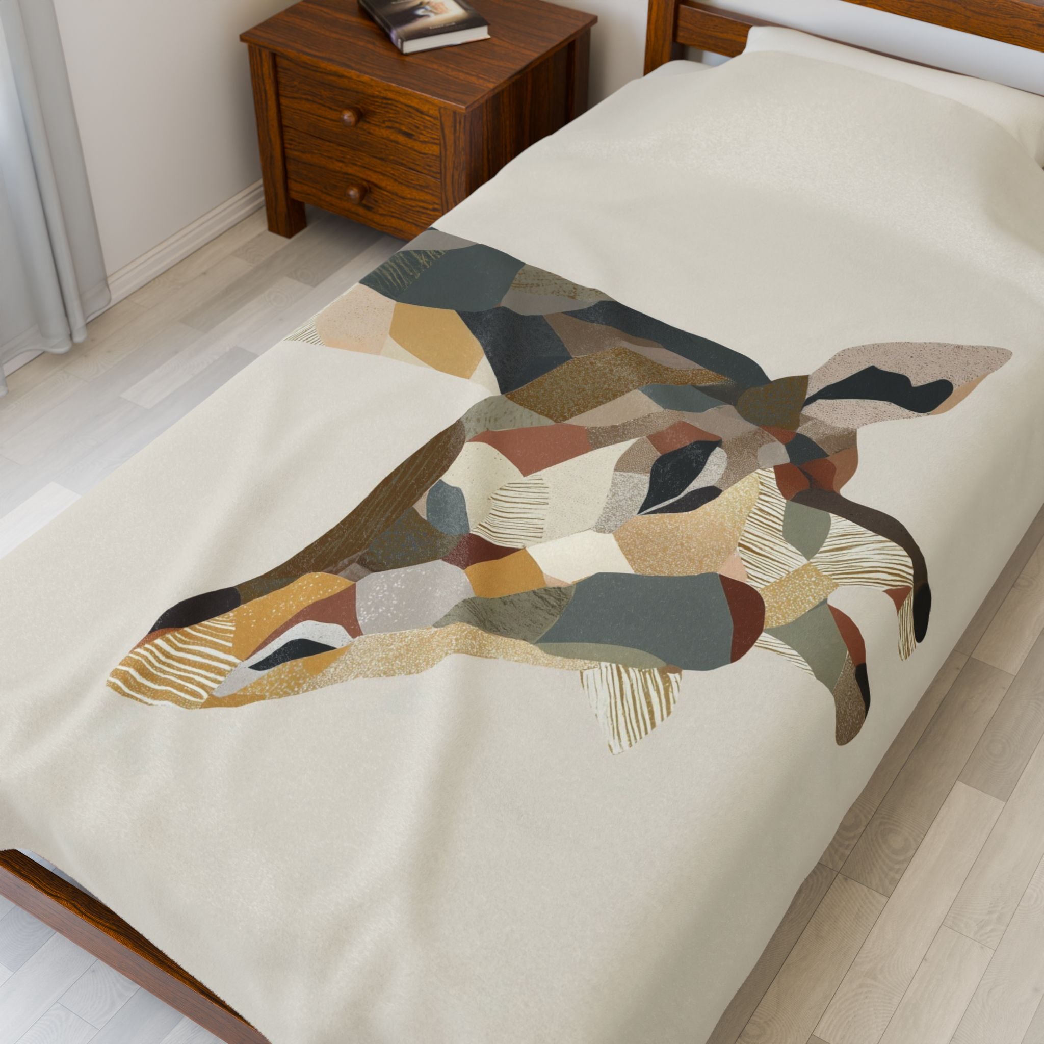 Velveteen Plush Blanket Geometric Abstract Pastel Earthen Toned Giraffe, Quilt Cover, Duvet, Doona, Home Decor, Bedroom Accessories, Gift