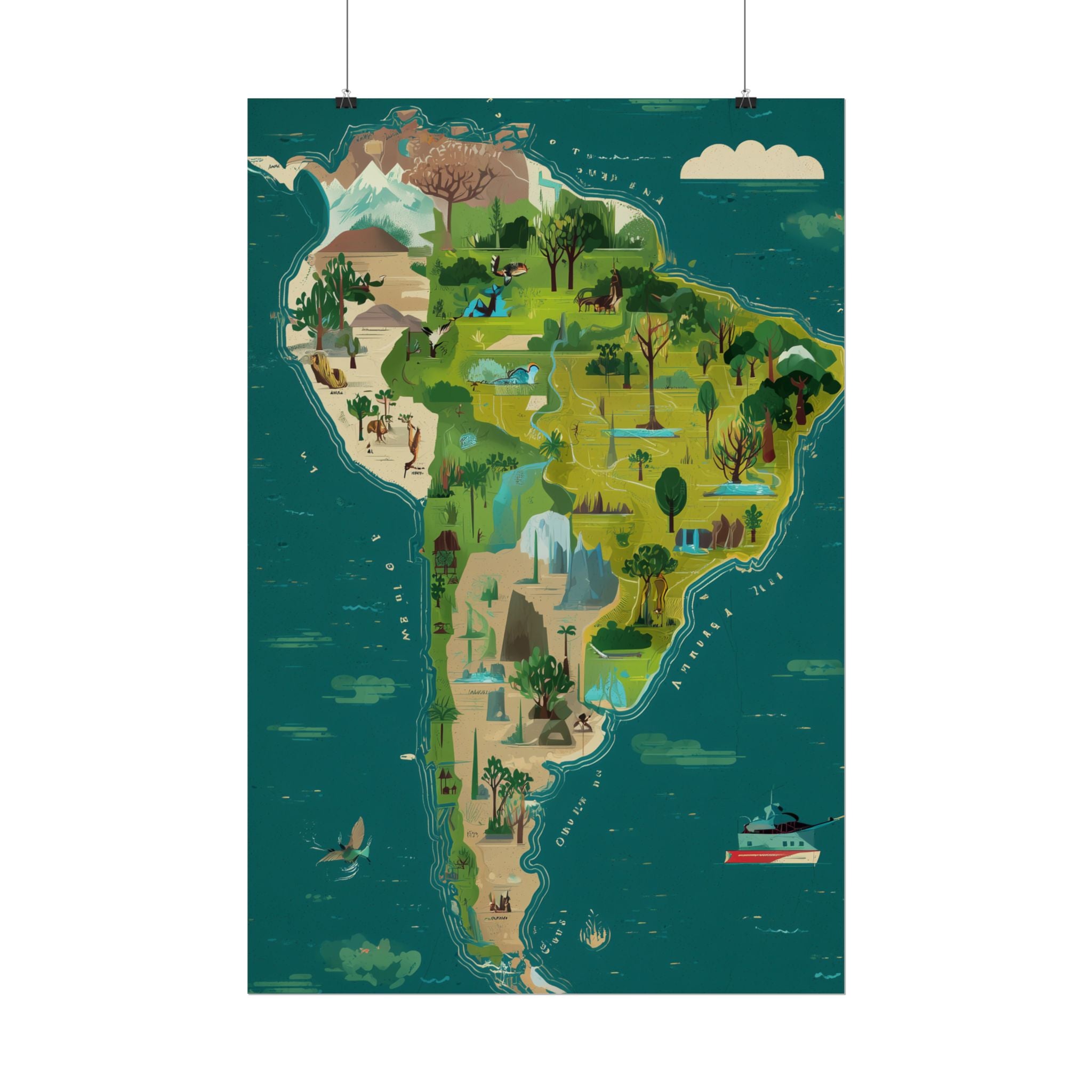 South America Illustrated Map Poster — Rolled Travel Map Art Print