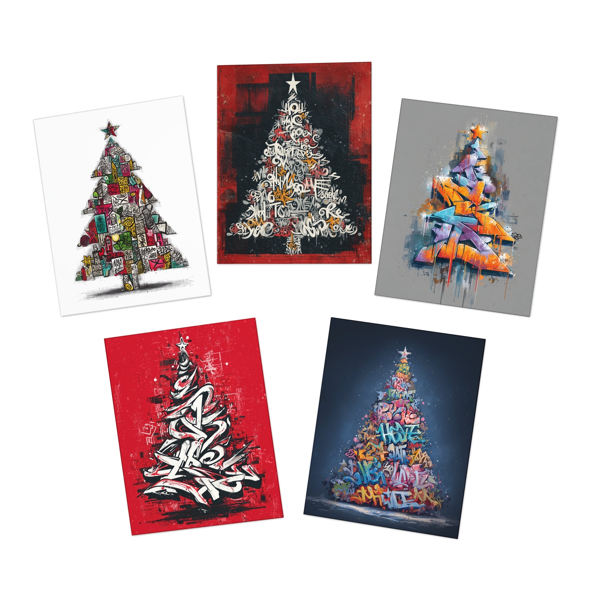 Graffiti Christmas Tree Greeting Cards (5-Pack)