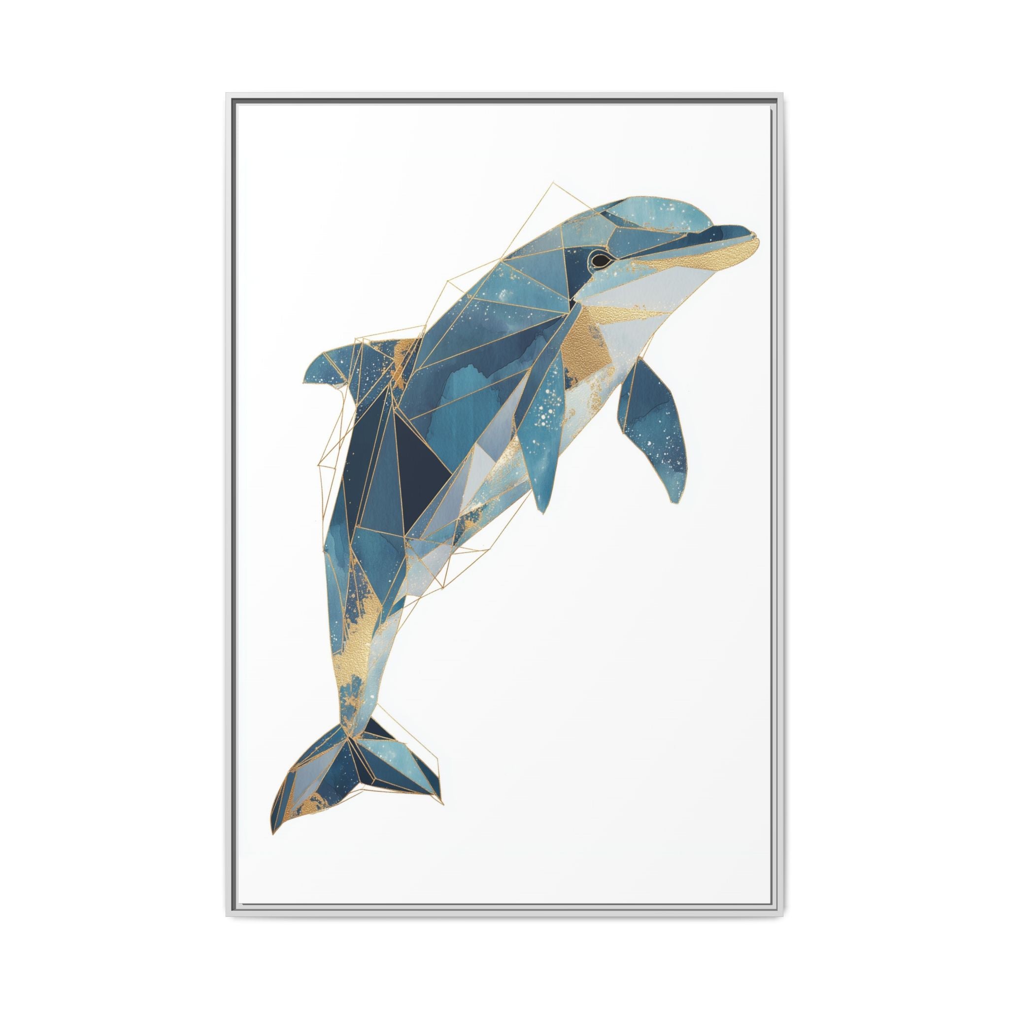 Crystalline Dolphin Framed Print : Geometric Marine Mosaic, Fractalized Blue Abstract   |  Personalized & Custom Orders Available