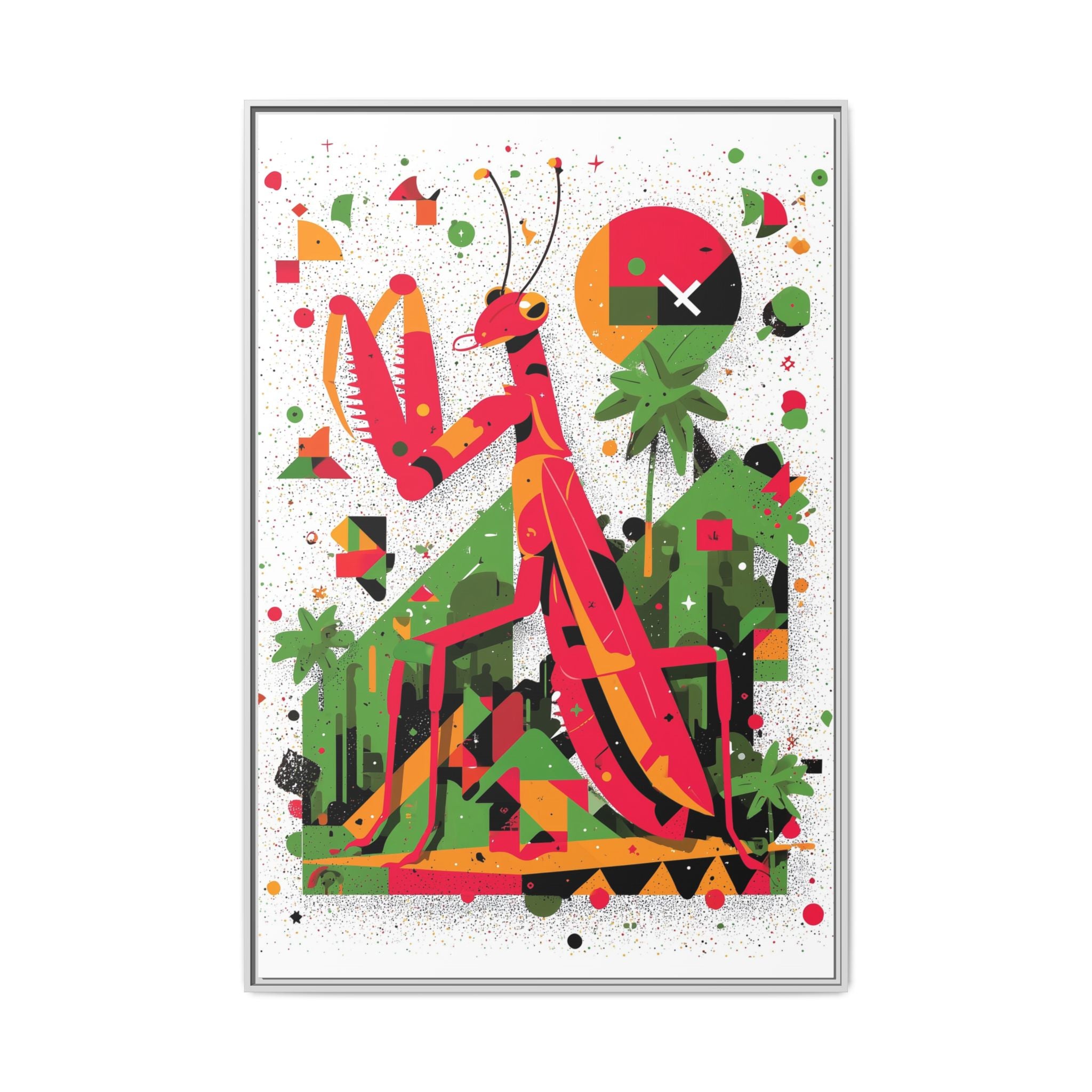 Praying Mantis in Bloom: Geometric Insect Portrait, Abstract Digital Illustration   |    Custom Orders Available