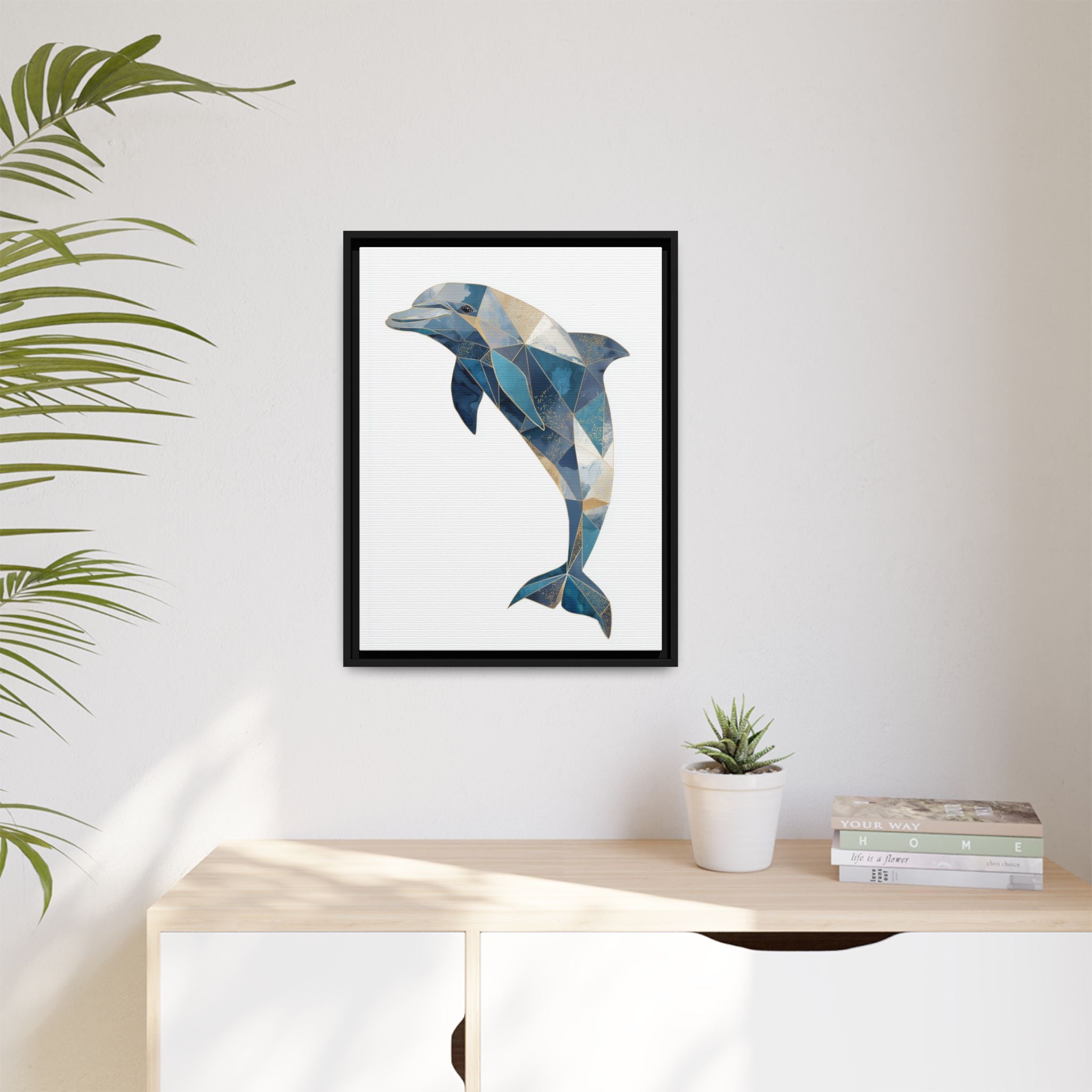 Geometric Dolphin Mosaic Framed Print , Contemporary Marine Art   |  Personalized & Custom Orders Available