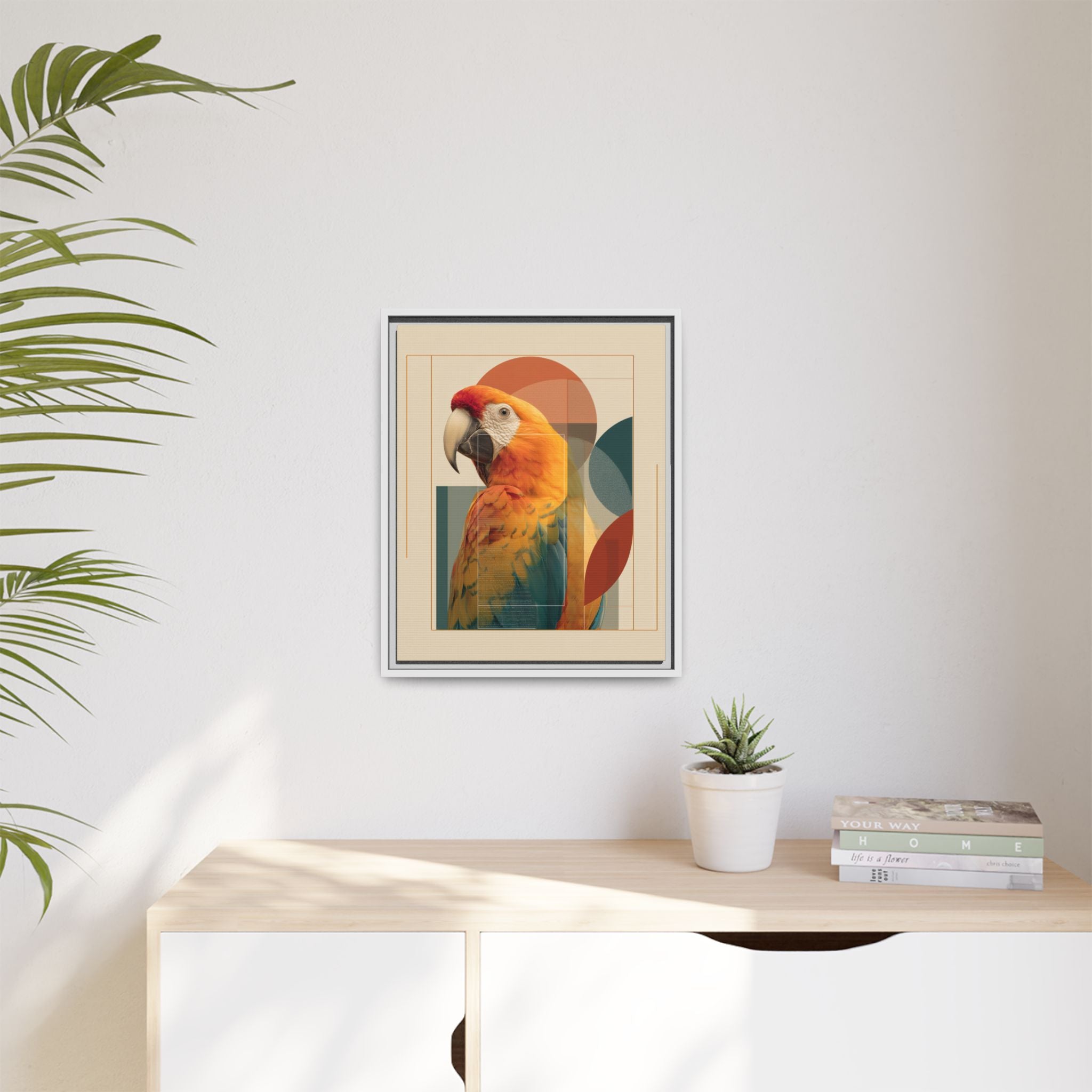 Macaw Geometry: Vibrant Avian Portrait, Modernist Graphic Design   |  Personalized & Custom Orders Available