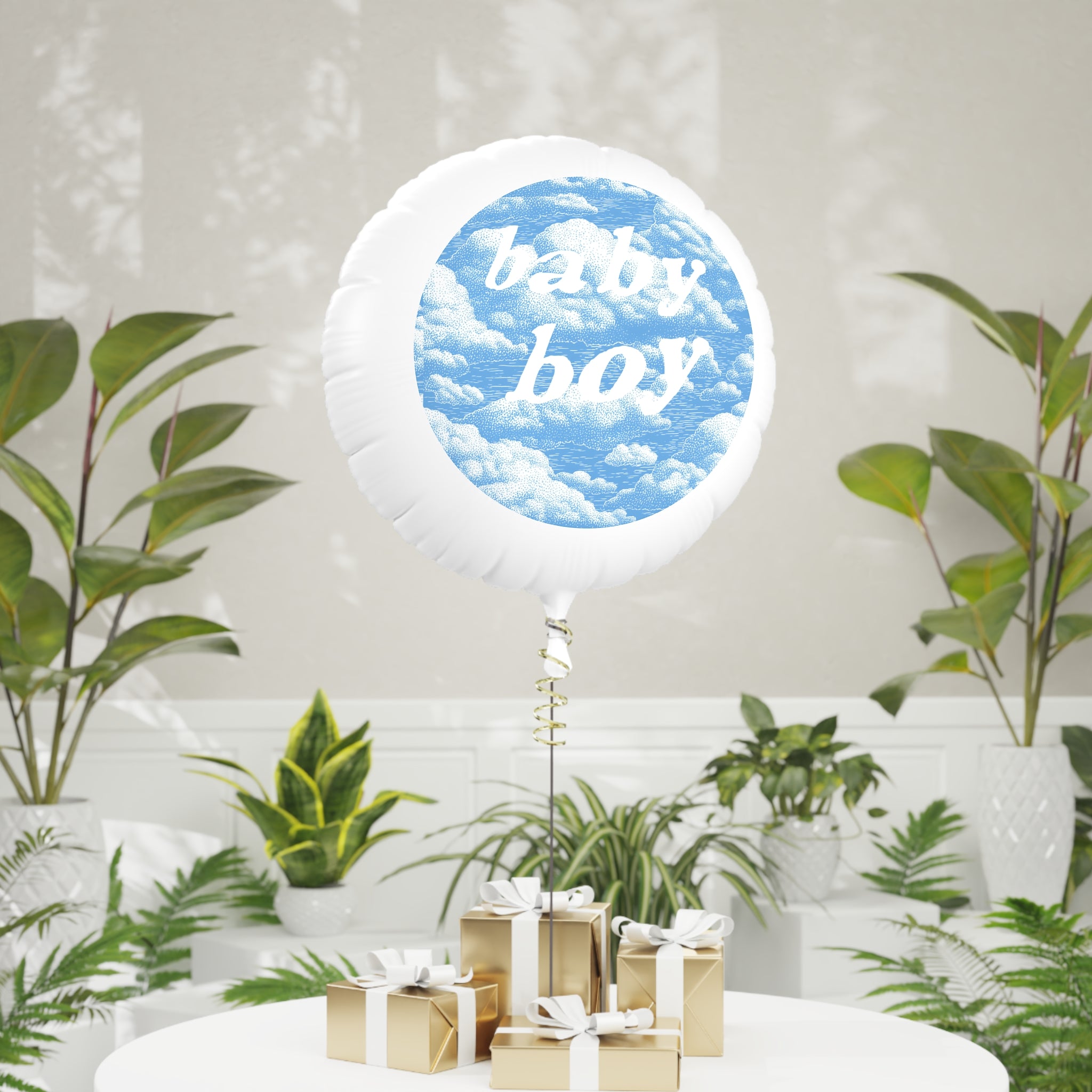 Baby Boy Blue Cloud Mylar Balloon — Helium Round Party Balloon