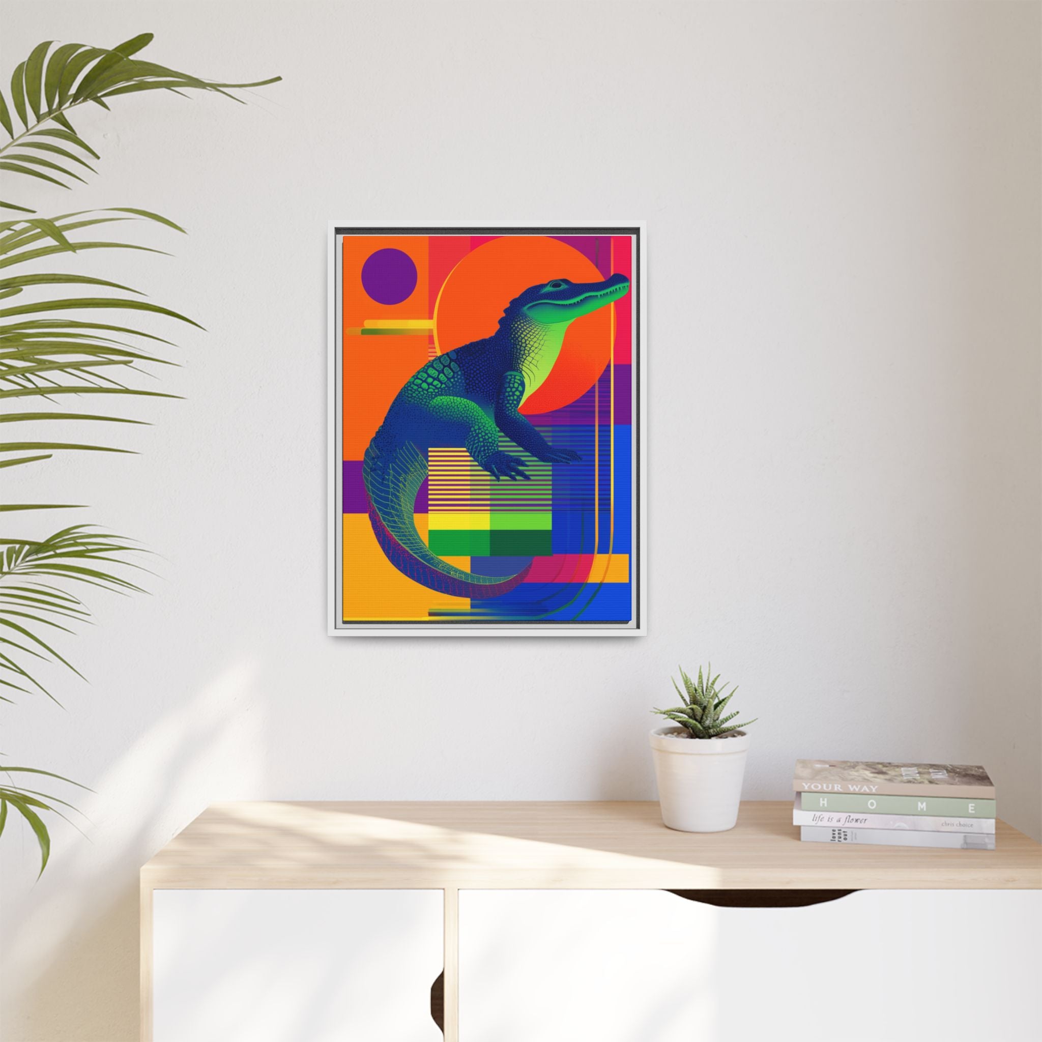 Geometric Alligator Framed Print: Pop Art Reptile, Vibrant Gradient Composition   |  Personalized & Custom Orders Available
