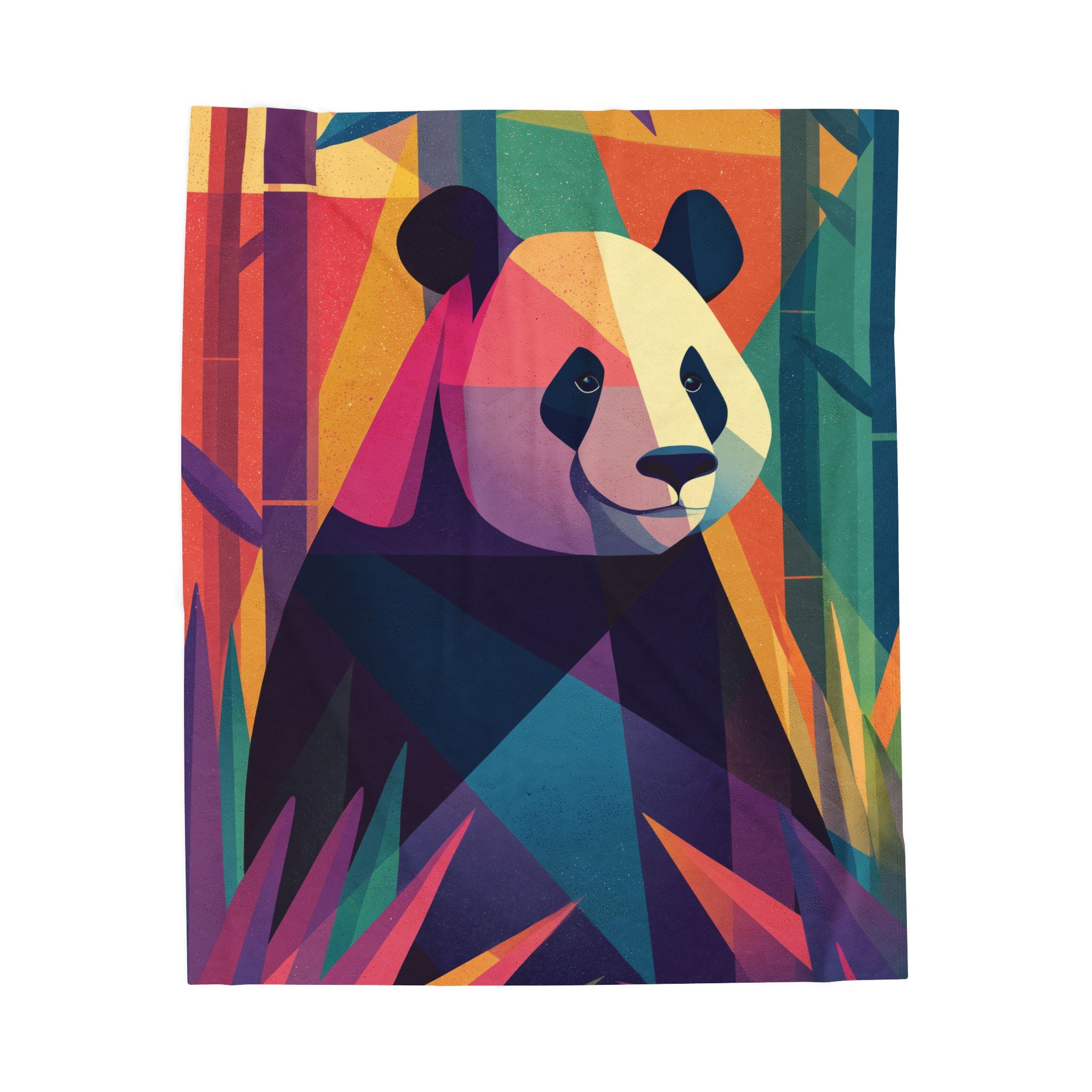 Geometric Panda Plush Blanket: Abstract, Digital Art Illustration, Colorful Wildlife Interpretation   |  Personalized & Custom