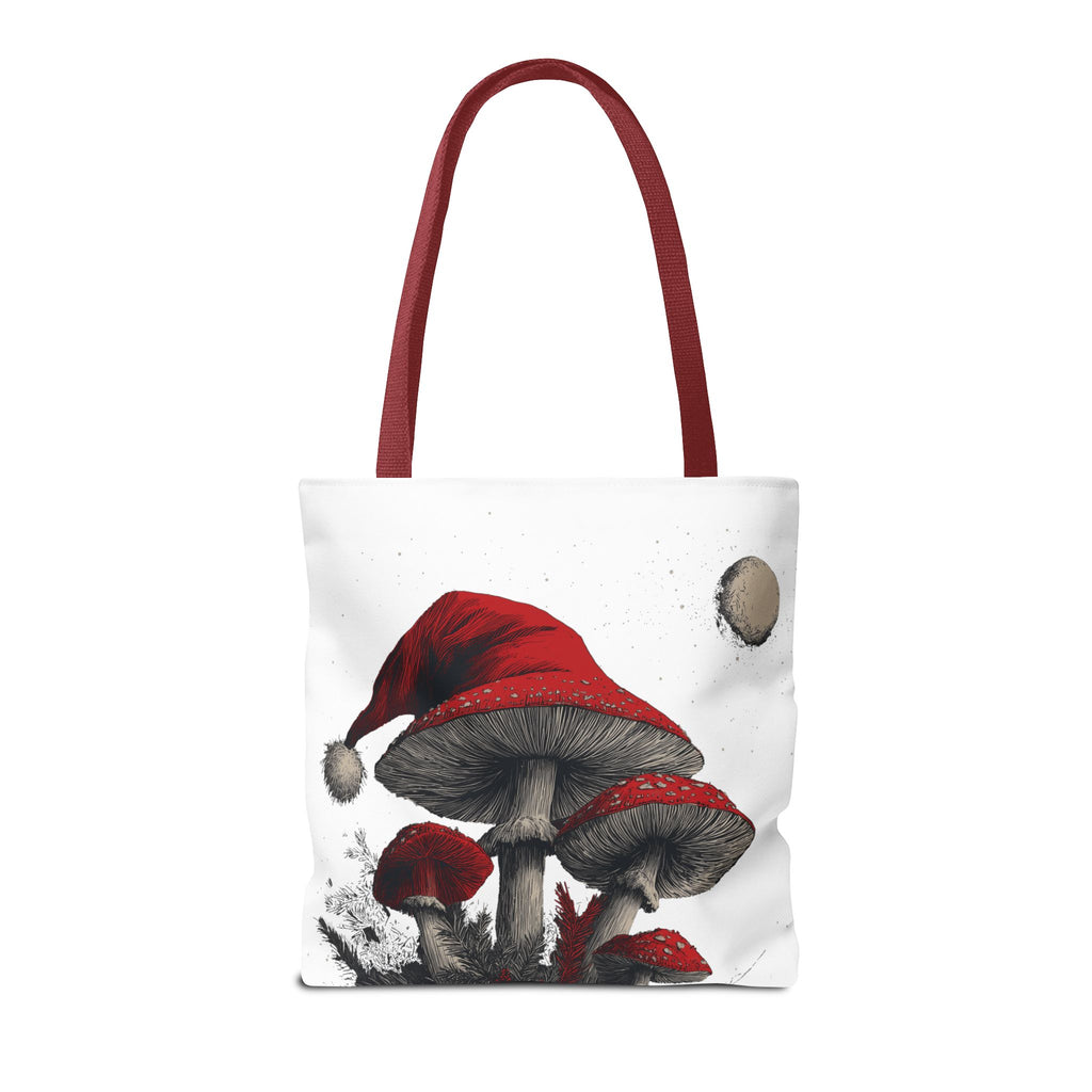 Whimsical Mushroom Christmas Tote Bag, Holiday Gift Bag, Eco-Friendly Shopping Tote, Fun Seasonal Accessory, Mushroom Art