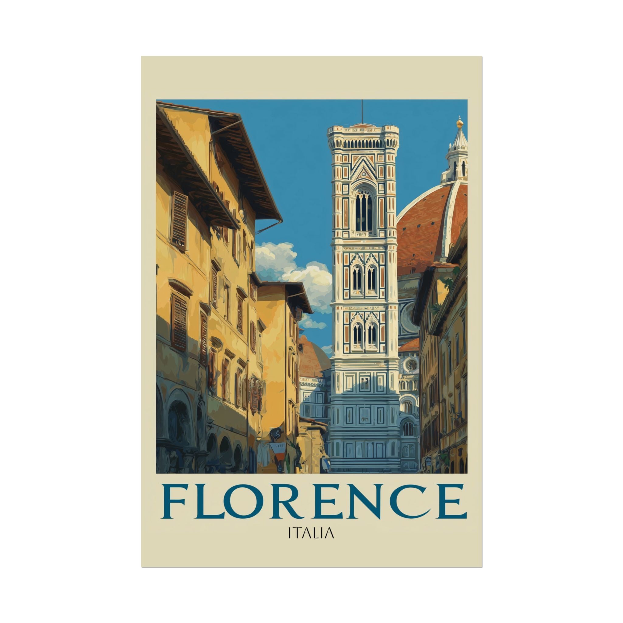 Giotto's Campanile: Vintage Florence Travel Poster, Mid-Century Architectural Illustration   |    Custom Orders Available