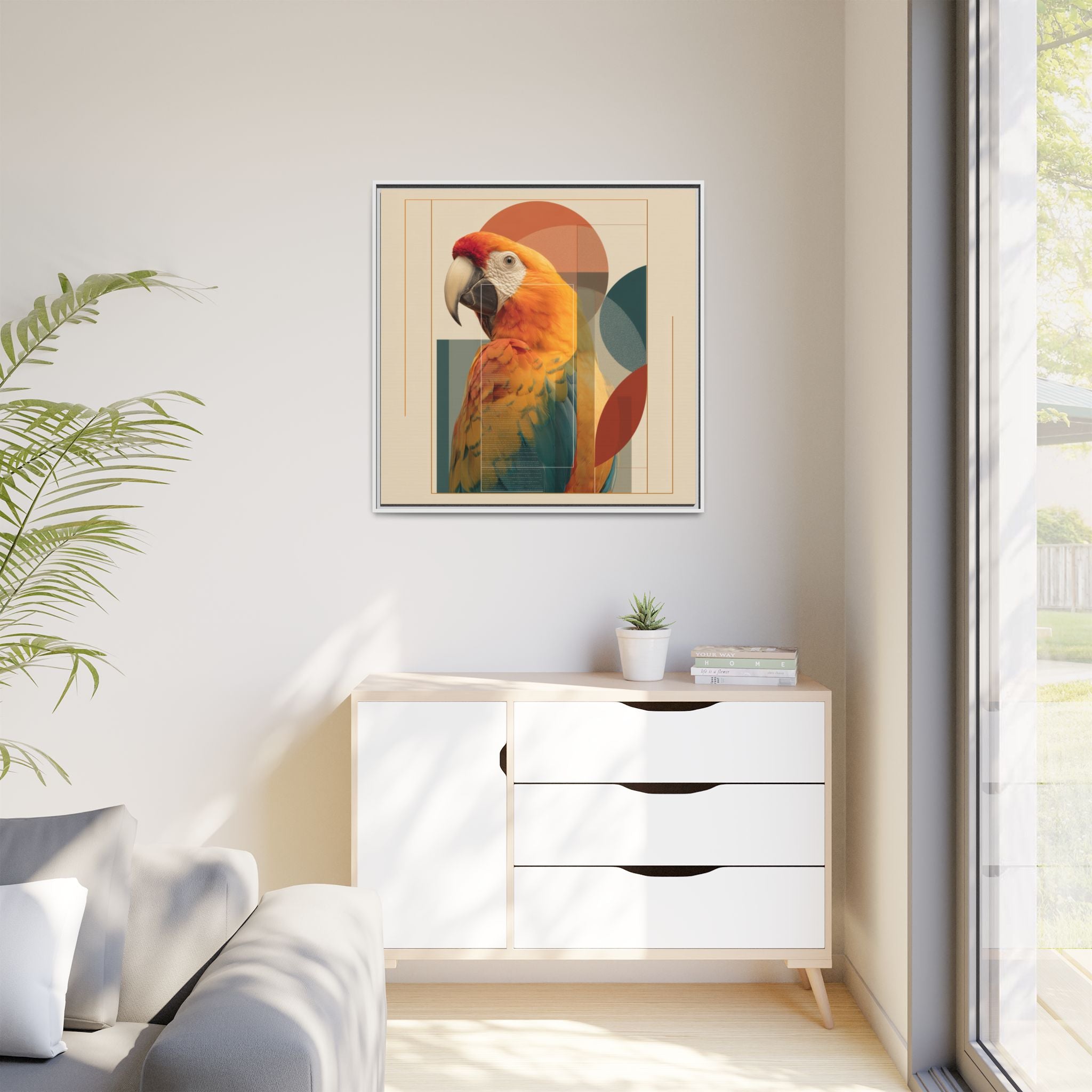 Macaw Geometry: Vibrant Avian Portrait, Modernist Graphic Design   |  Personalized & Custom Orders Available