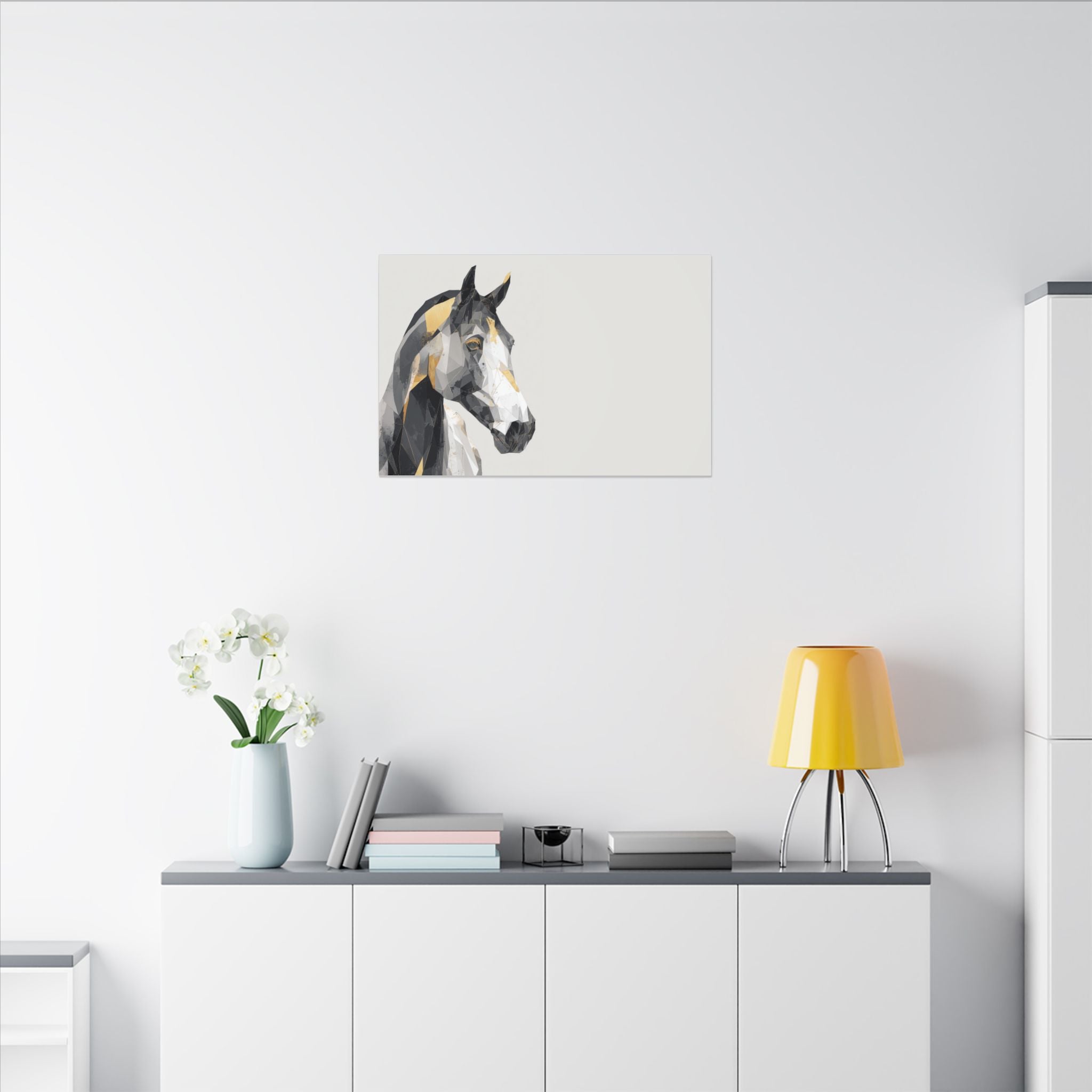 Geometric Equine Elegance: Polygonal Horse Portrait, Modern Digital Art, Metallic Cubist Interpretation   |  Personalized & Custom Orders