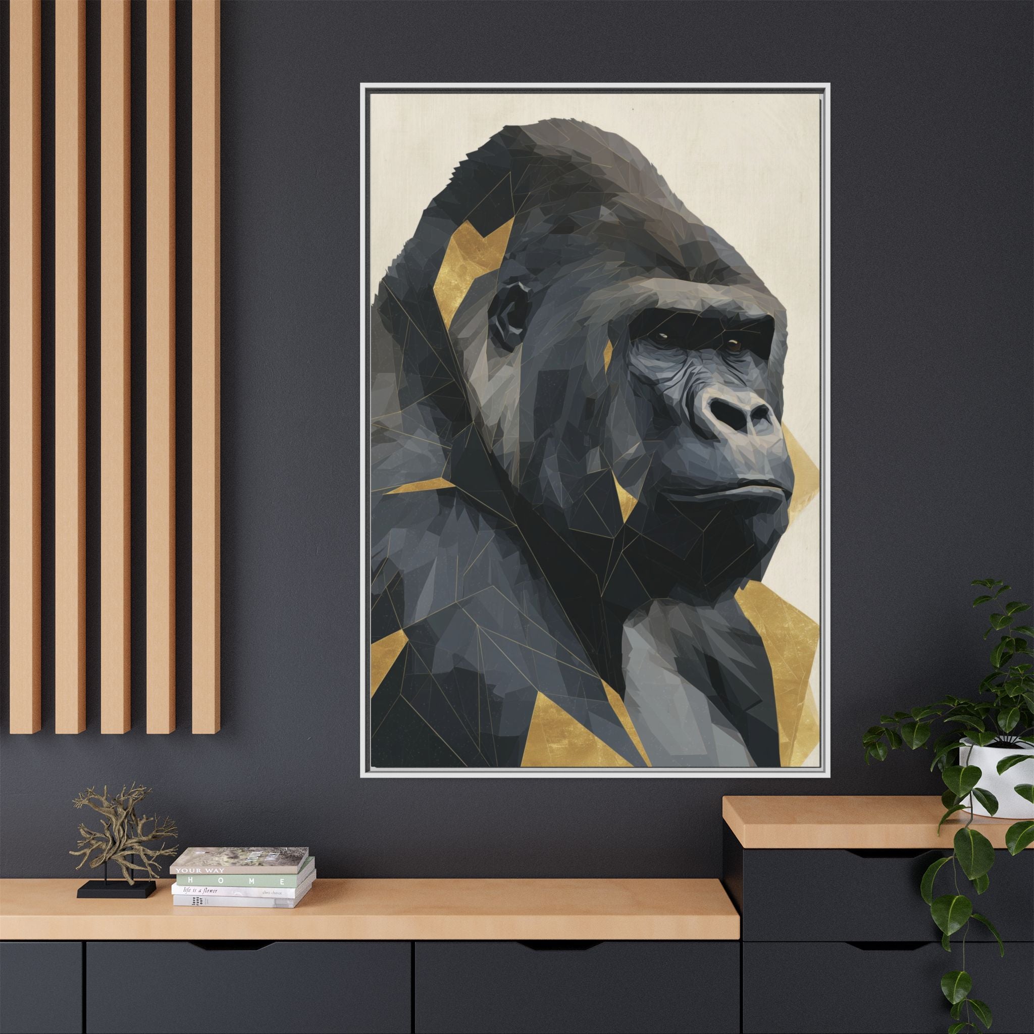 Primal Geometry: Polygonal Gorilla Portrait, Modern Metallic Wildlife Art   |  Personalized & Custom Orders Available
