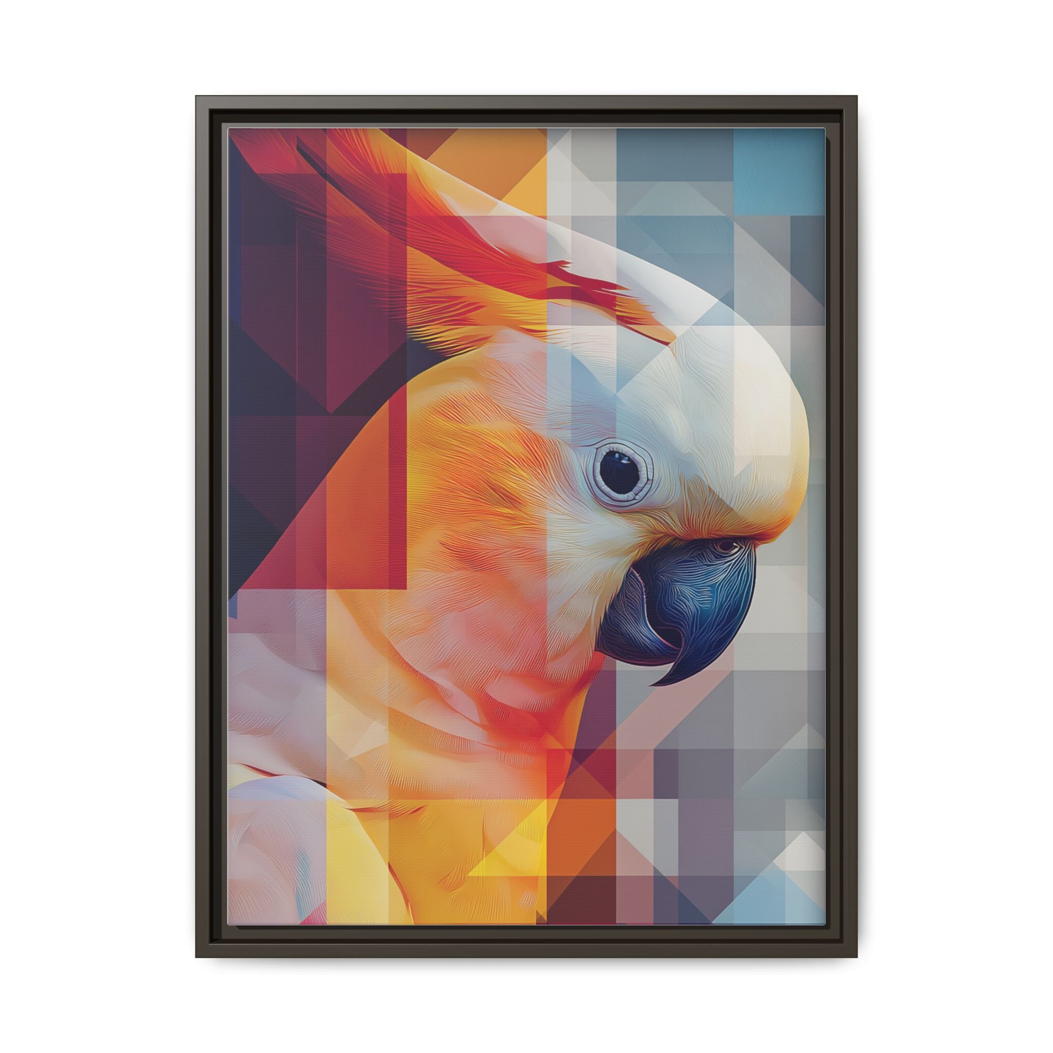 Prismatic Cockatoo Framed Print: Geometric Portrait, Digital Mosaic Artwork   |  Personalized & Custom Orders Available