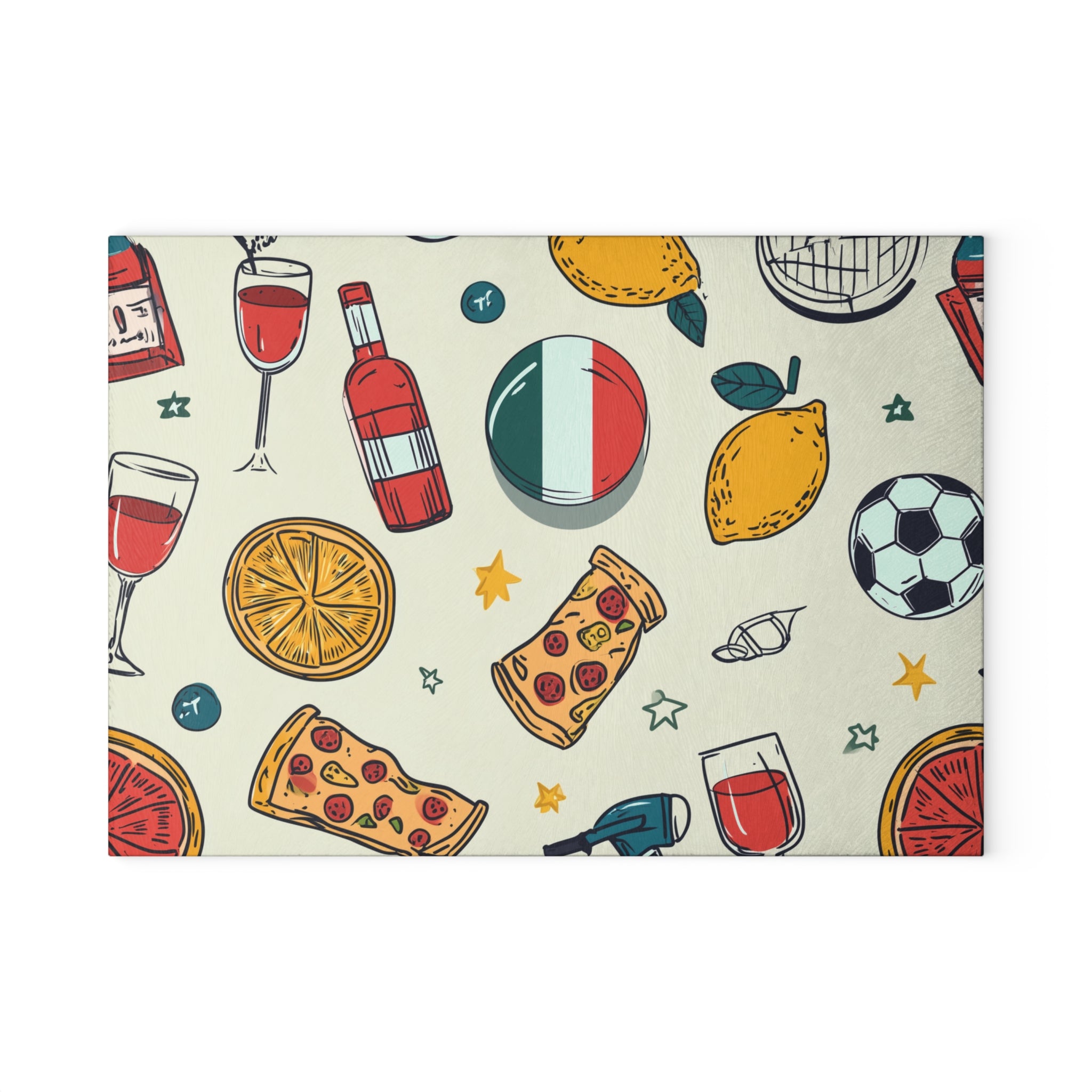 Italian Pattern Glass Cutting Board — Stylized Mediterranean Kitchen Décor