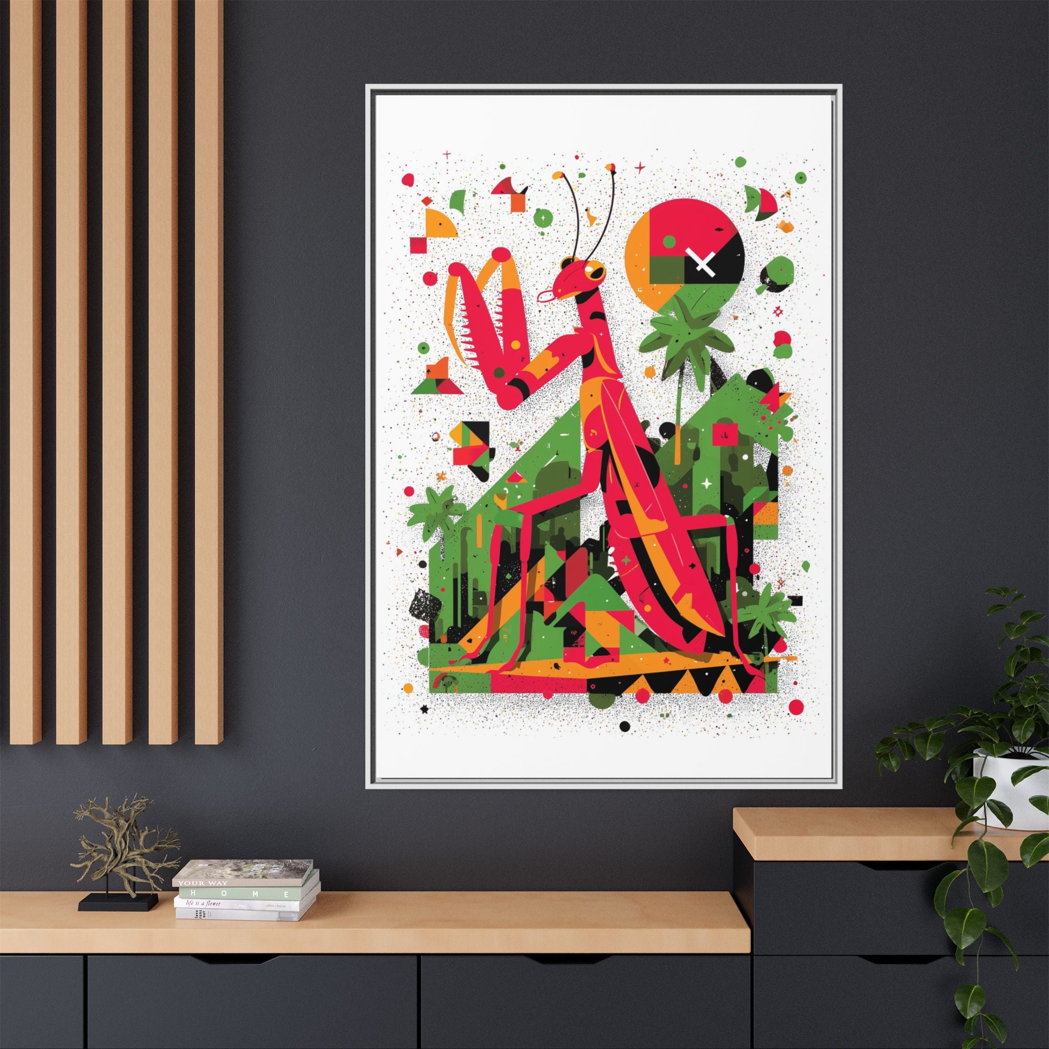 Praying Mantis Framed Print Geometric : Abstract Modernist Insect Art, Graphic Design Composition   |   Custom Orders Available