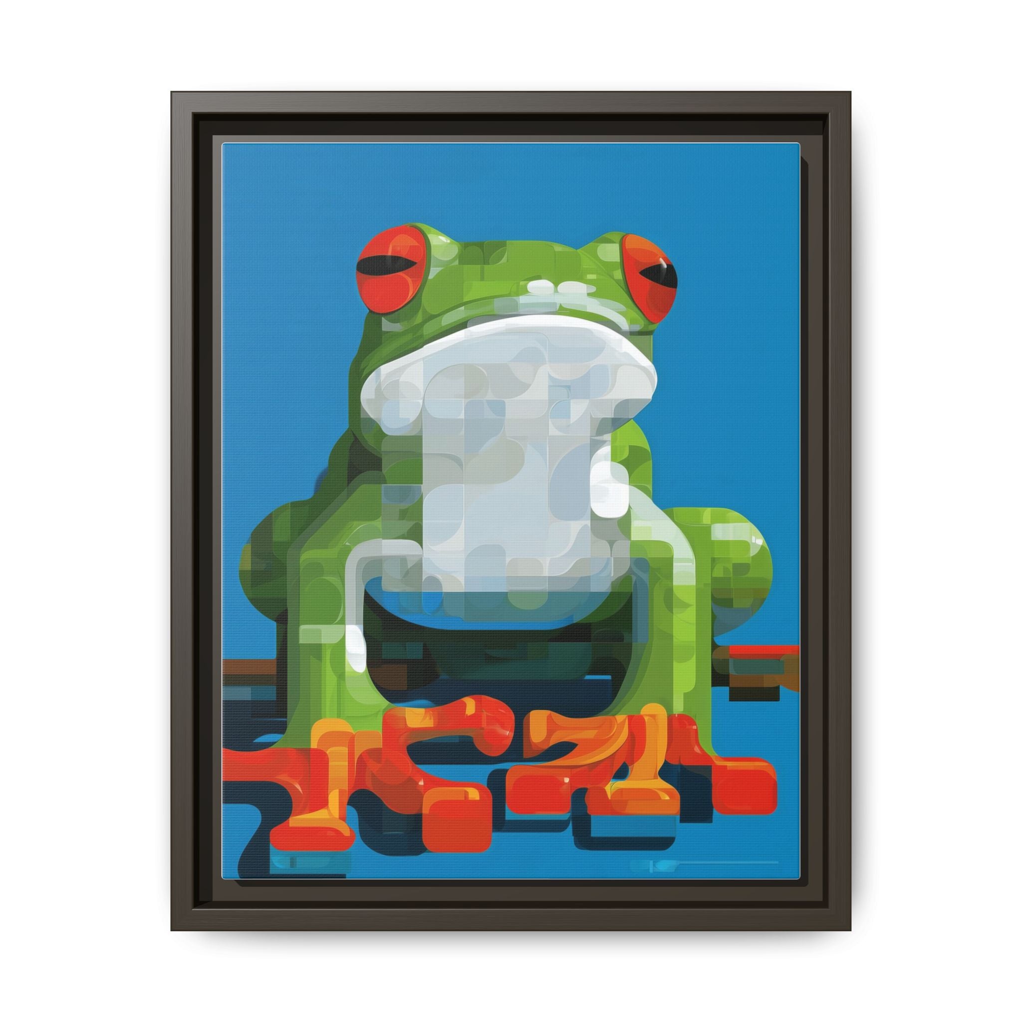Pixel Frog Framed Print : Geometric Digital Art, Mosaic Amphibian Portrait   |  Personalized & Custom Orders Available