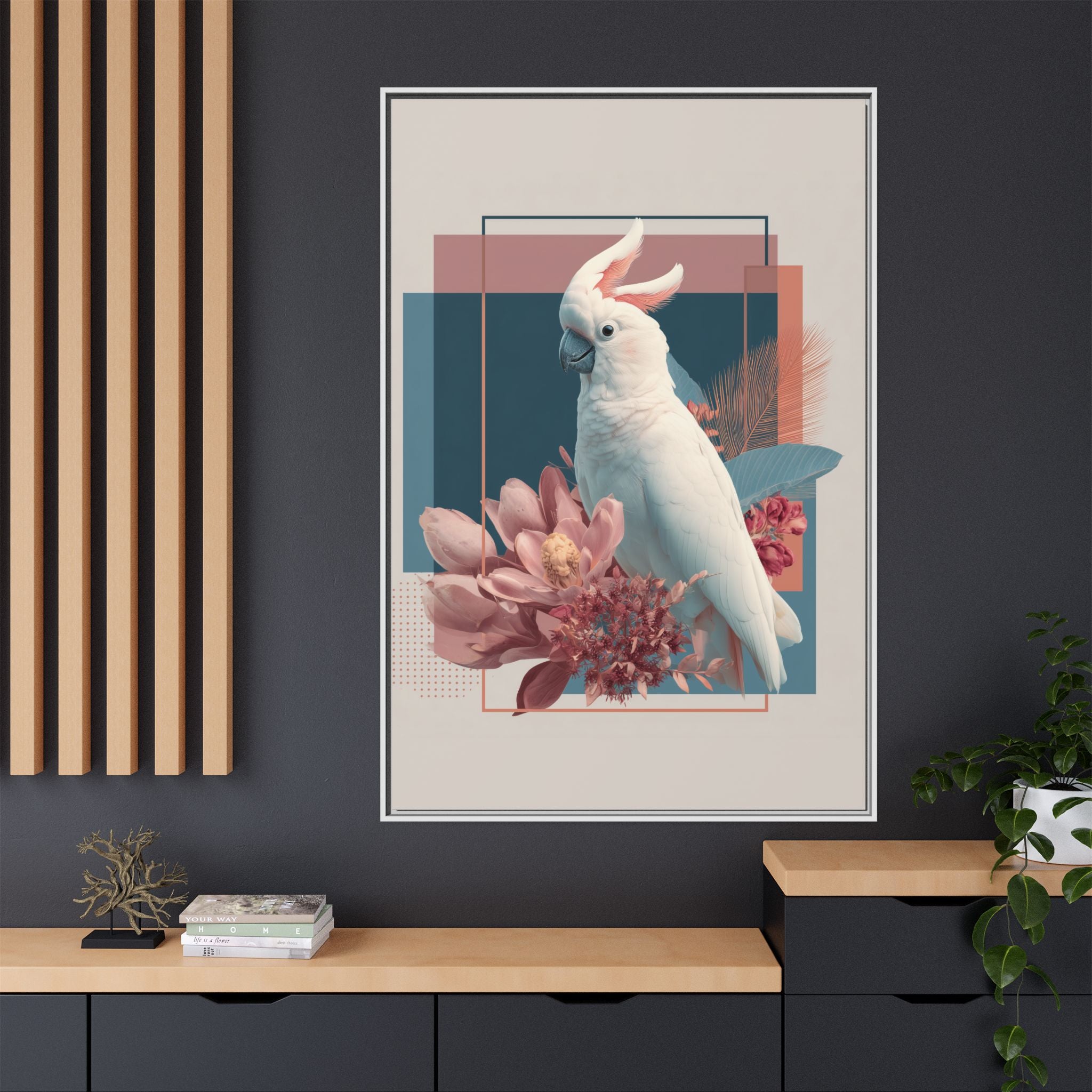 Cockatoo Geometric Framed Print : Modern Wildlife Illustration, Geometric Botanical Fusion   |  Personalized & Custom Orders Available