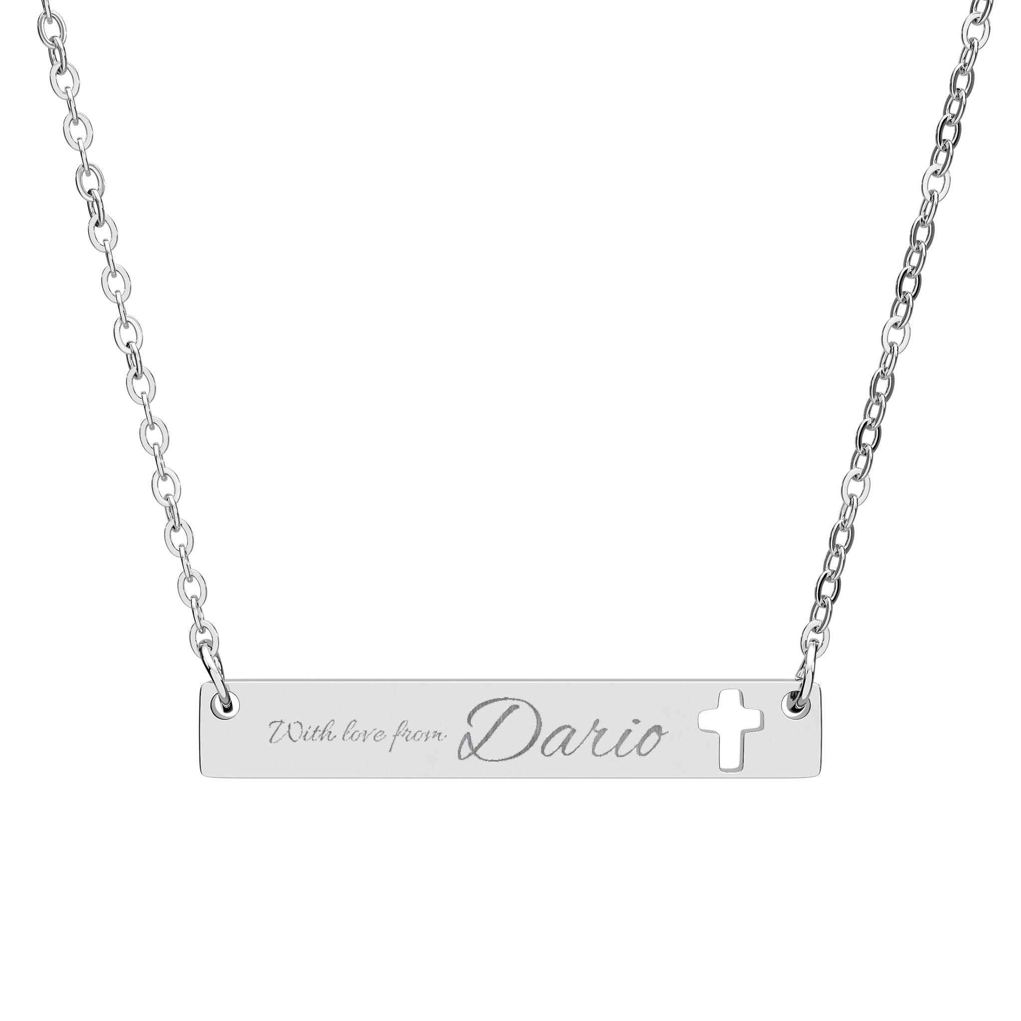 Personalized Cutout Cross Bar Necklace (Engraving)