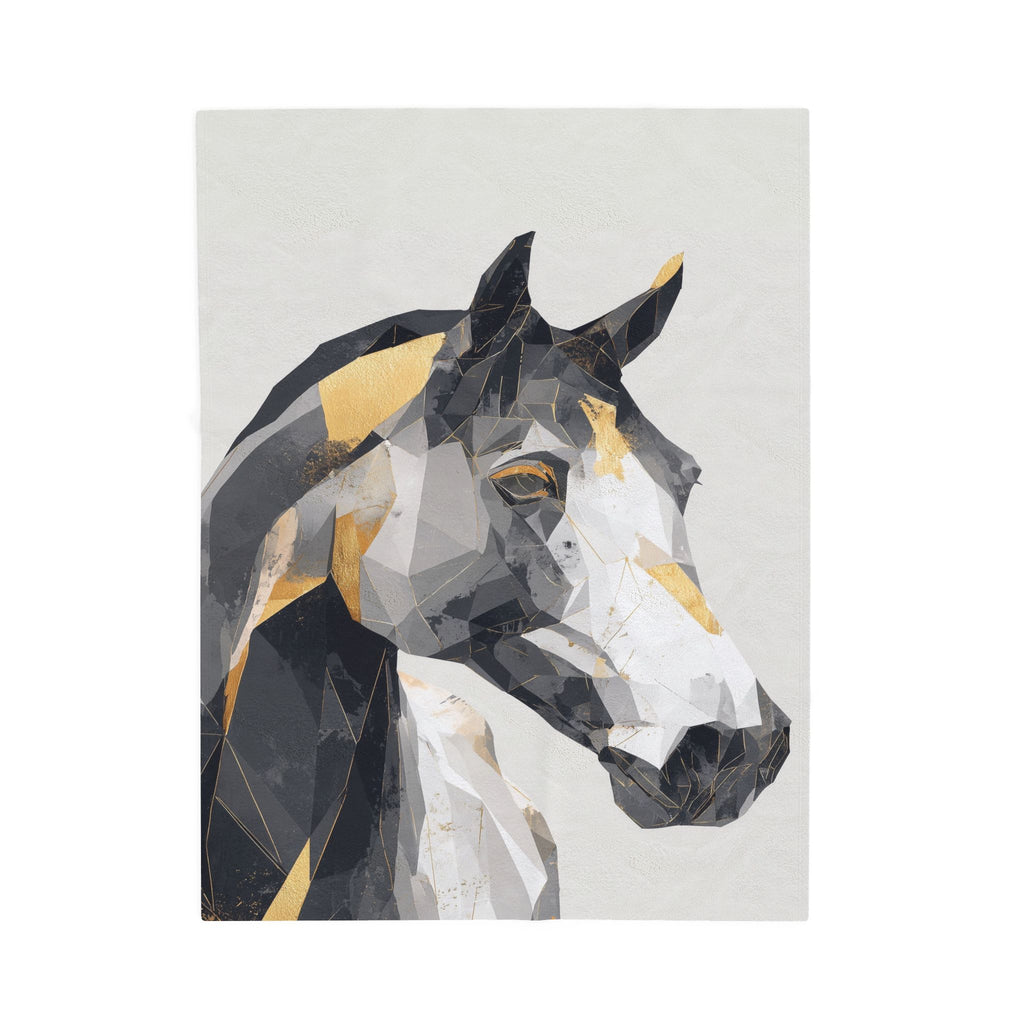 Fractured Equine: Geometric Horse Blanket, Digital Art Polygon Style, Metallic Gray Contemporary Composition   |  Personalized & Custom