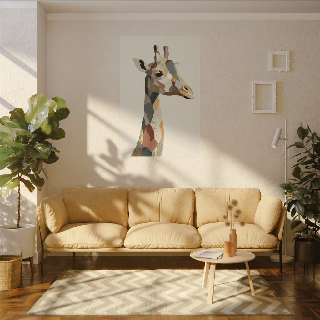 Geometric Giraffe: Modern Wildlife Art, Abstract Mosaic Portrait, Minimalist Earthtone Design   |  Personalized & Custom Orders Available