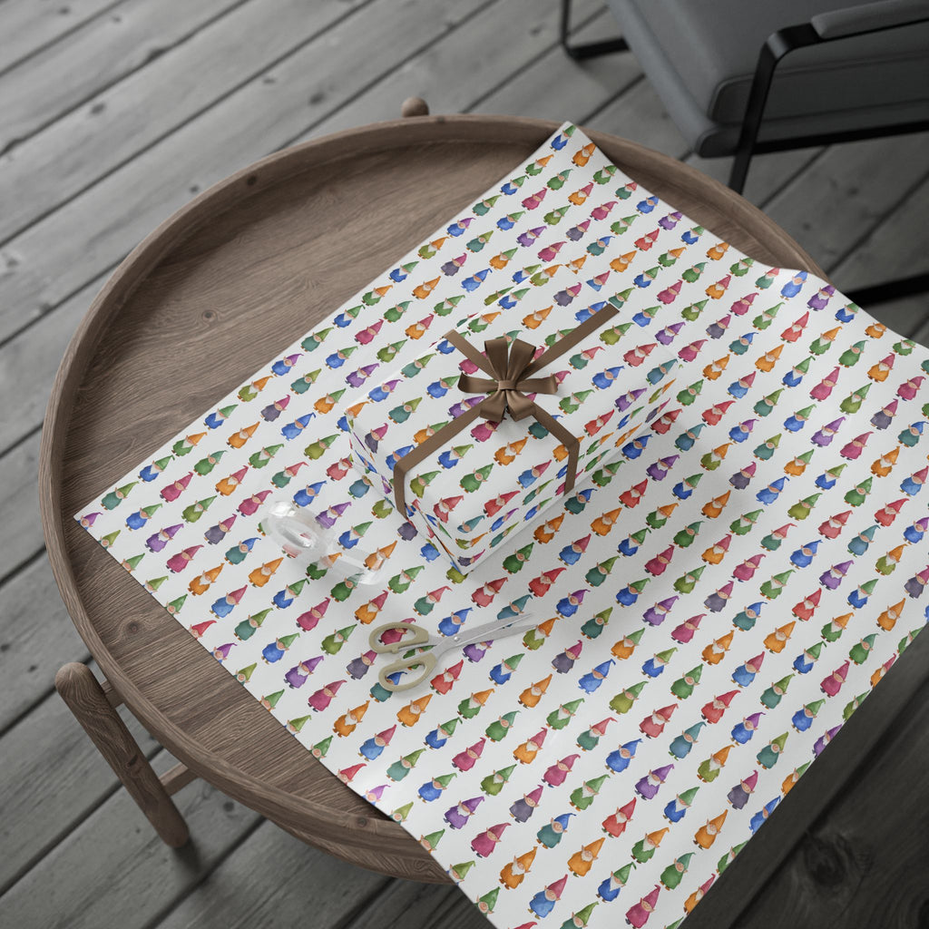 Gnome Pattern Wrapping Paper Roll – Colorful Scandinavian Gnomes Holiday Gift Wrap