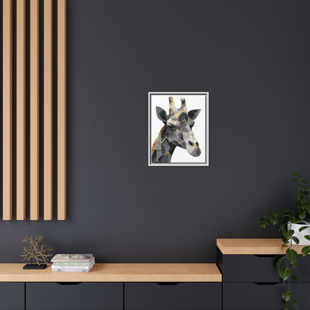 Geometric Giraffe Mosaic Framed Print : Contemporary Cubist Animal Portrait, Metallic Gold Angular Design   |   Custom Orders Available